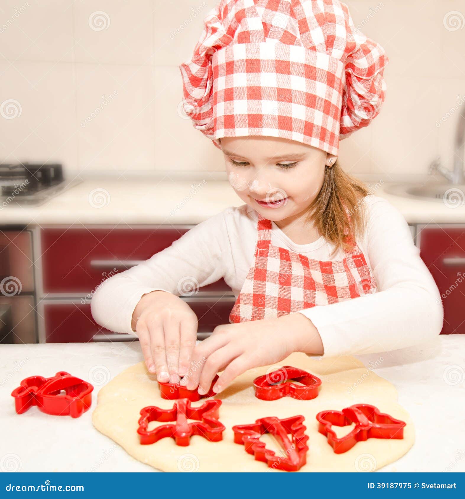Little Girl Cuts Dough with Form for Cookies Stock Image Image of