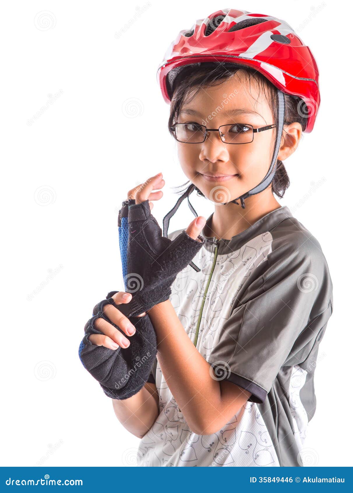 Little Girl With Cycling Attire Ix Royalty Free Stock Image within Cycling Attire