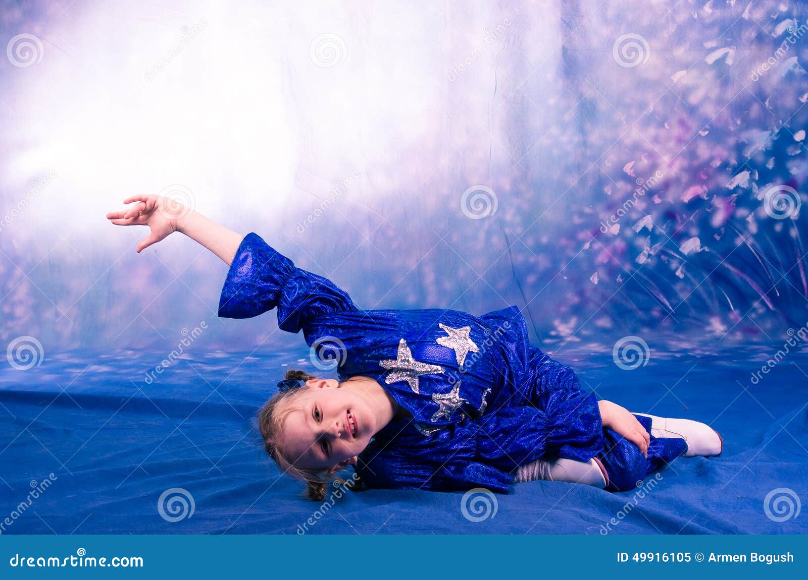 Little Girl Dancing in the Blue Costume Stock Image Image of