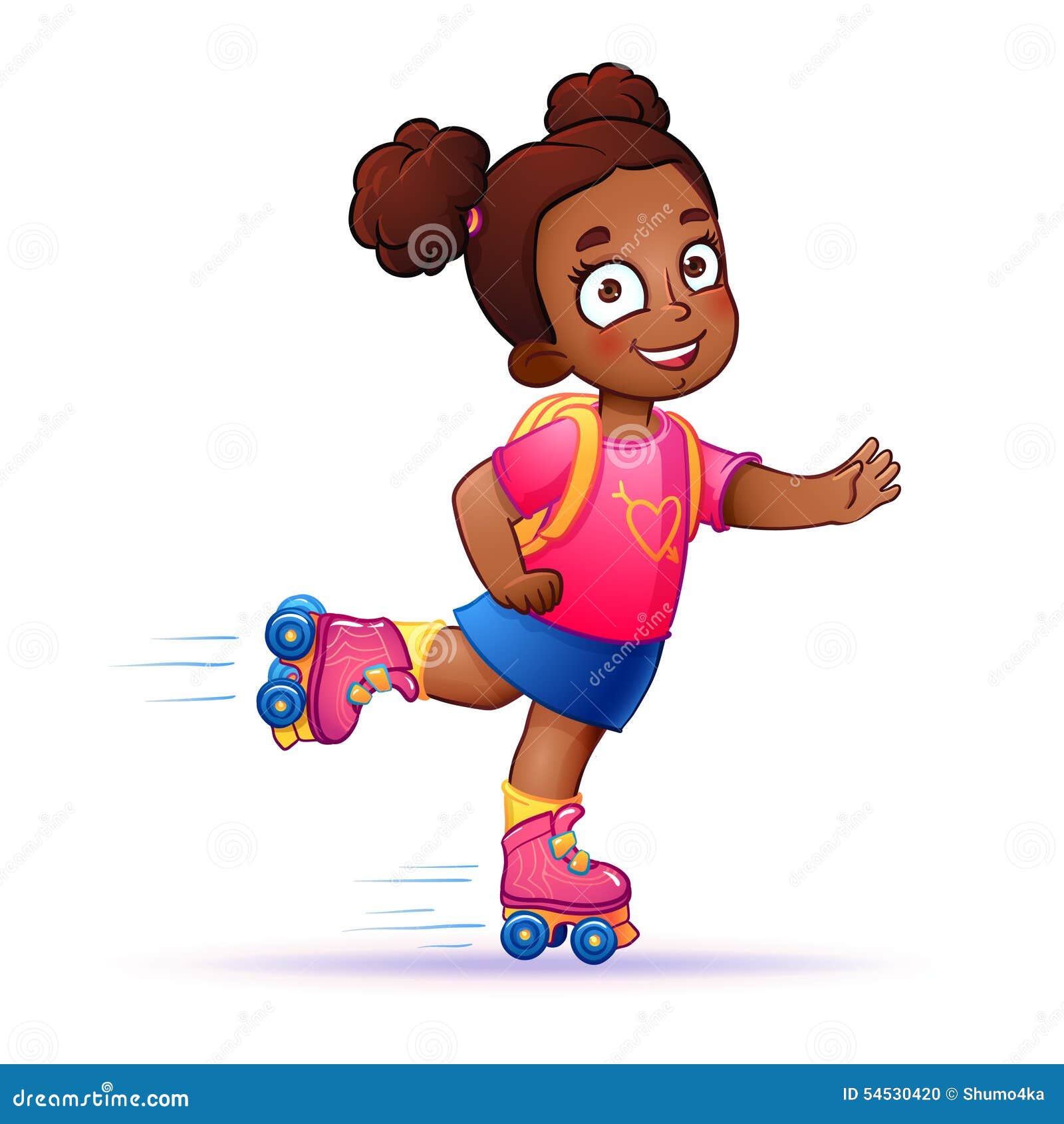 Little Girl Dark Skin Rides On Roller Skates Stock Vector - Image: 54530420