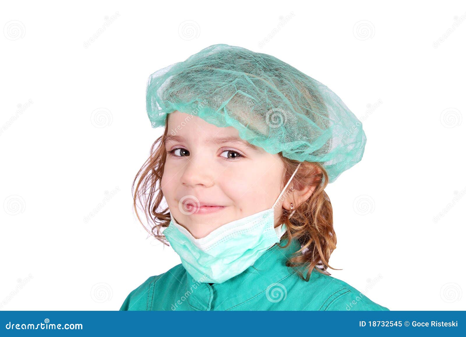 little girl doctor in green uniform