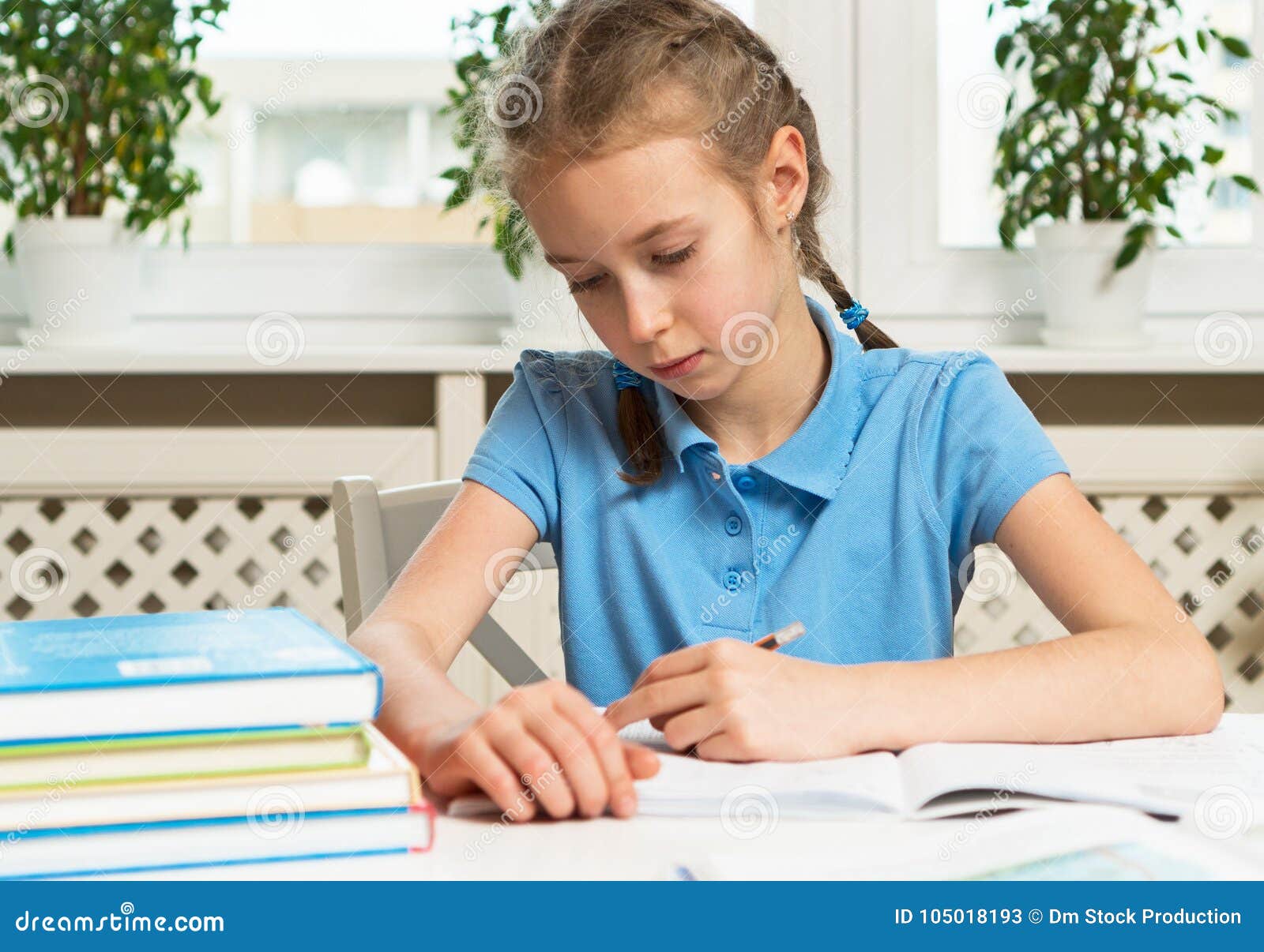 a girl doing her homework