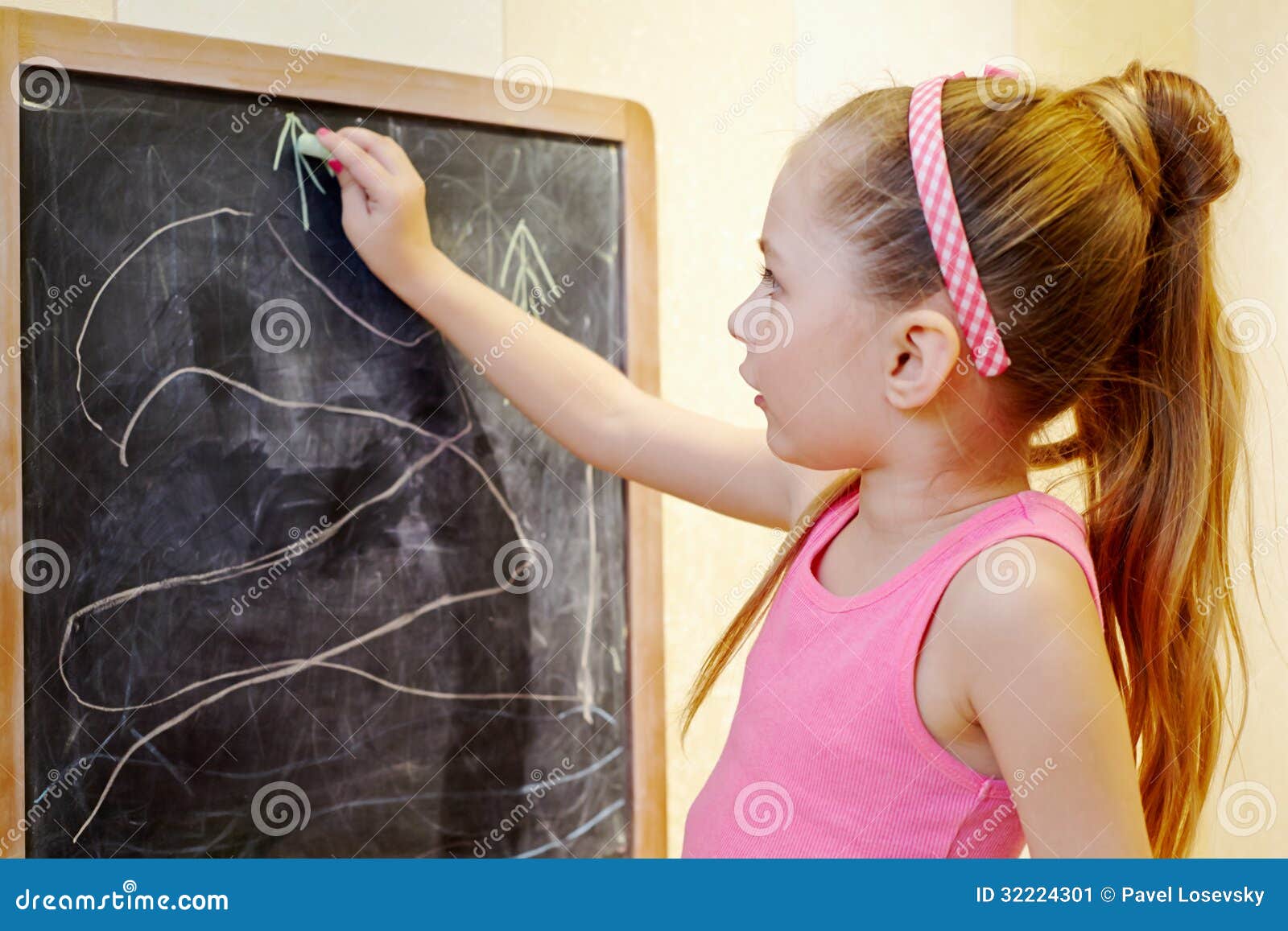 Little Girl Draws with Chalk Stock Image Image of little, people