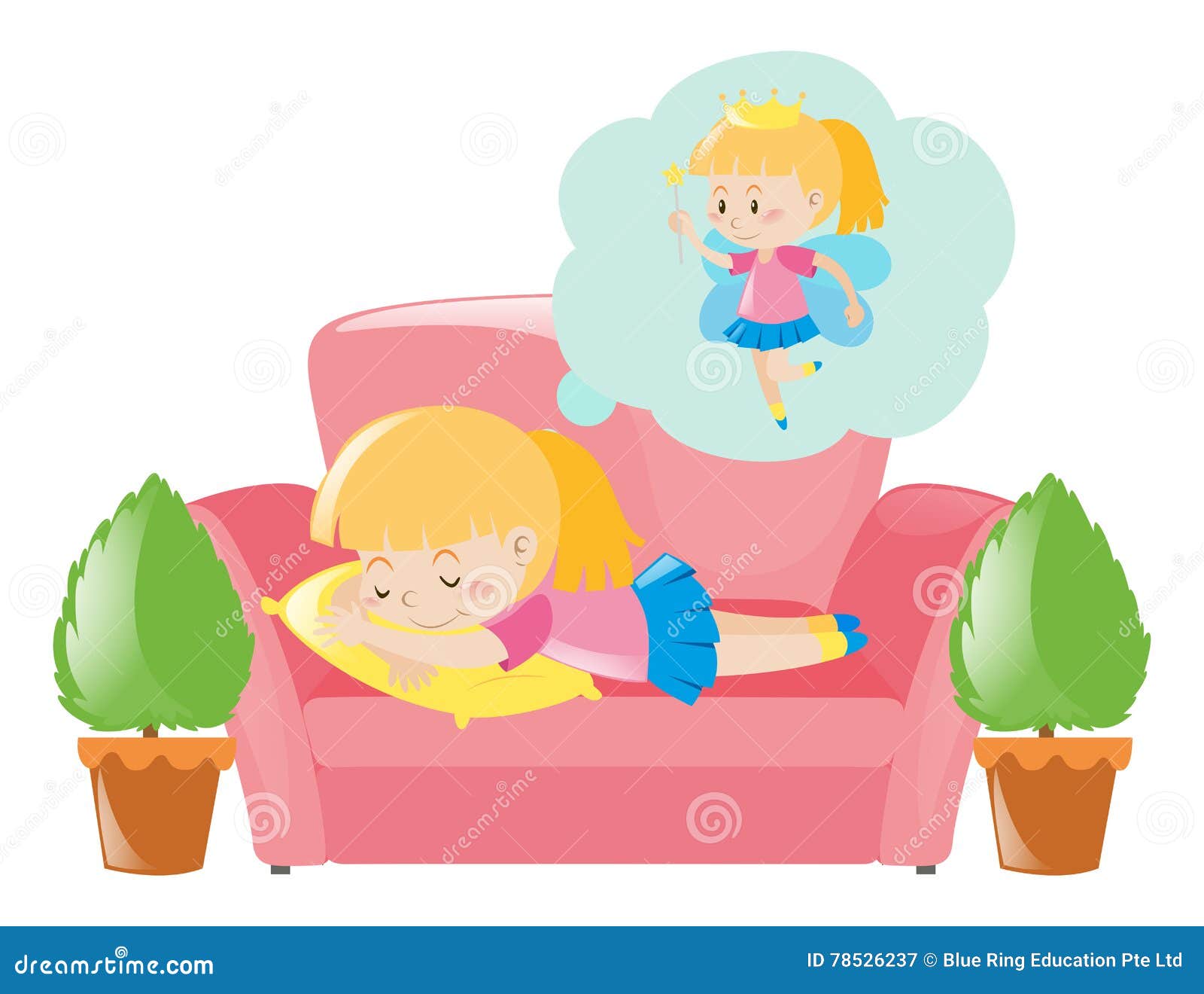 Little Girl Dreaming about Fairy Stock Vector - Illustration of clip ...