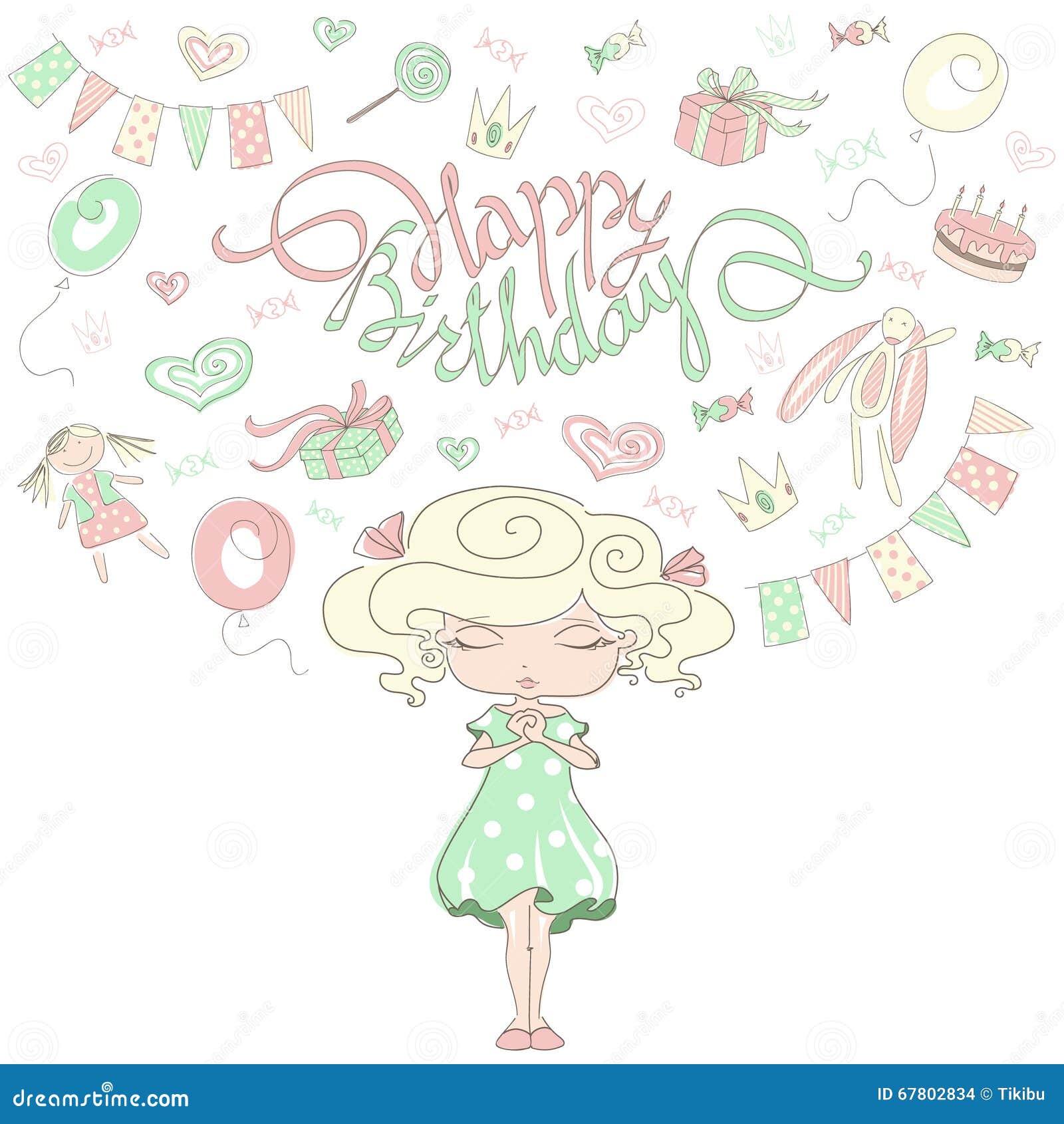 Little Girl Dreams about a Birthday Party. Stock Illustration ...