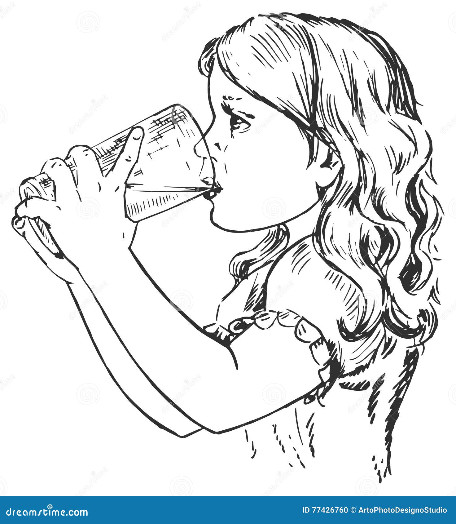 Little Girl Drinking from Glass Stock Vector - Illustration of glass