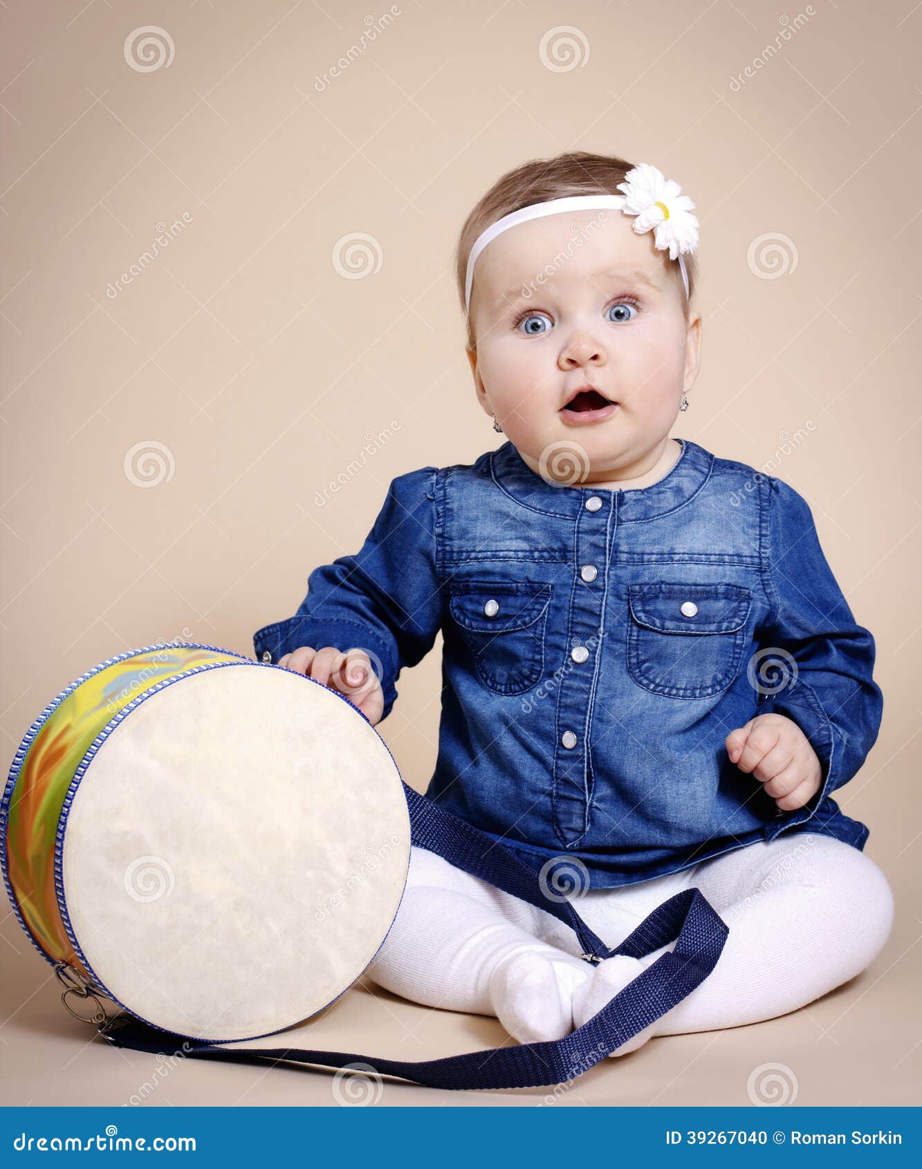 Little girl with a drum stock photo. Image of little 39267040