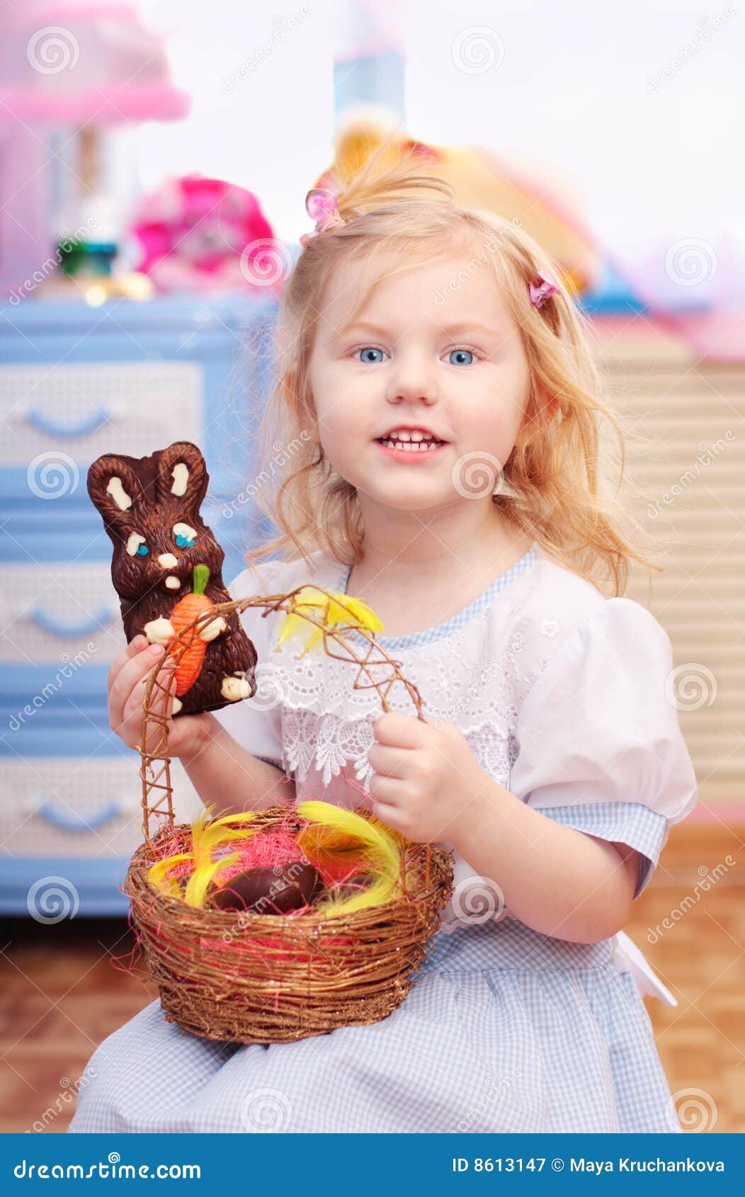 Little Girl with Easter Bunny Stock Image Image of indoor, edible