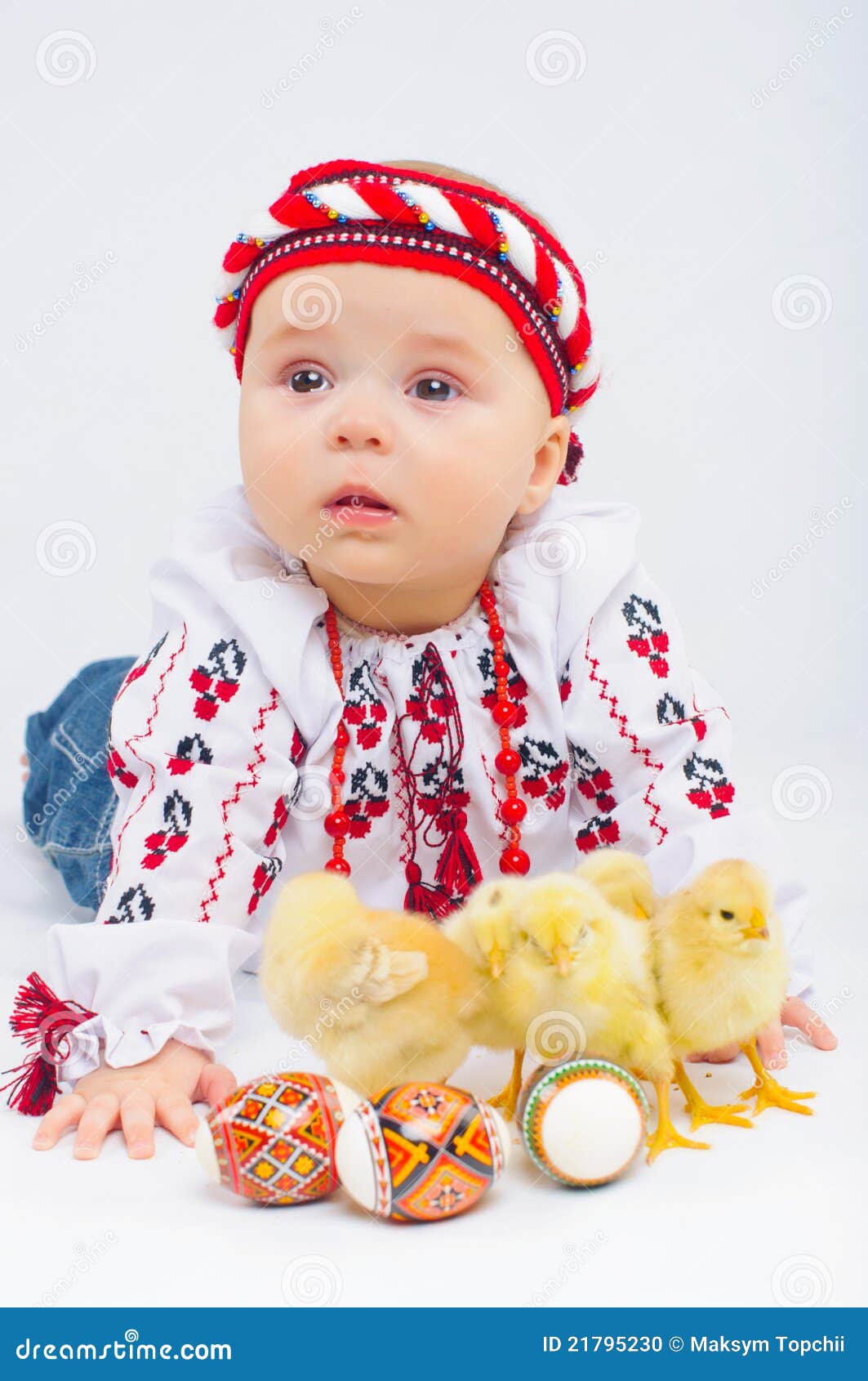 Little Girl with Easter Eggs and Baby Chickens Stock Photo Image of