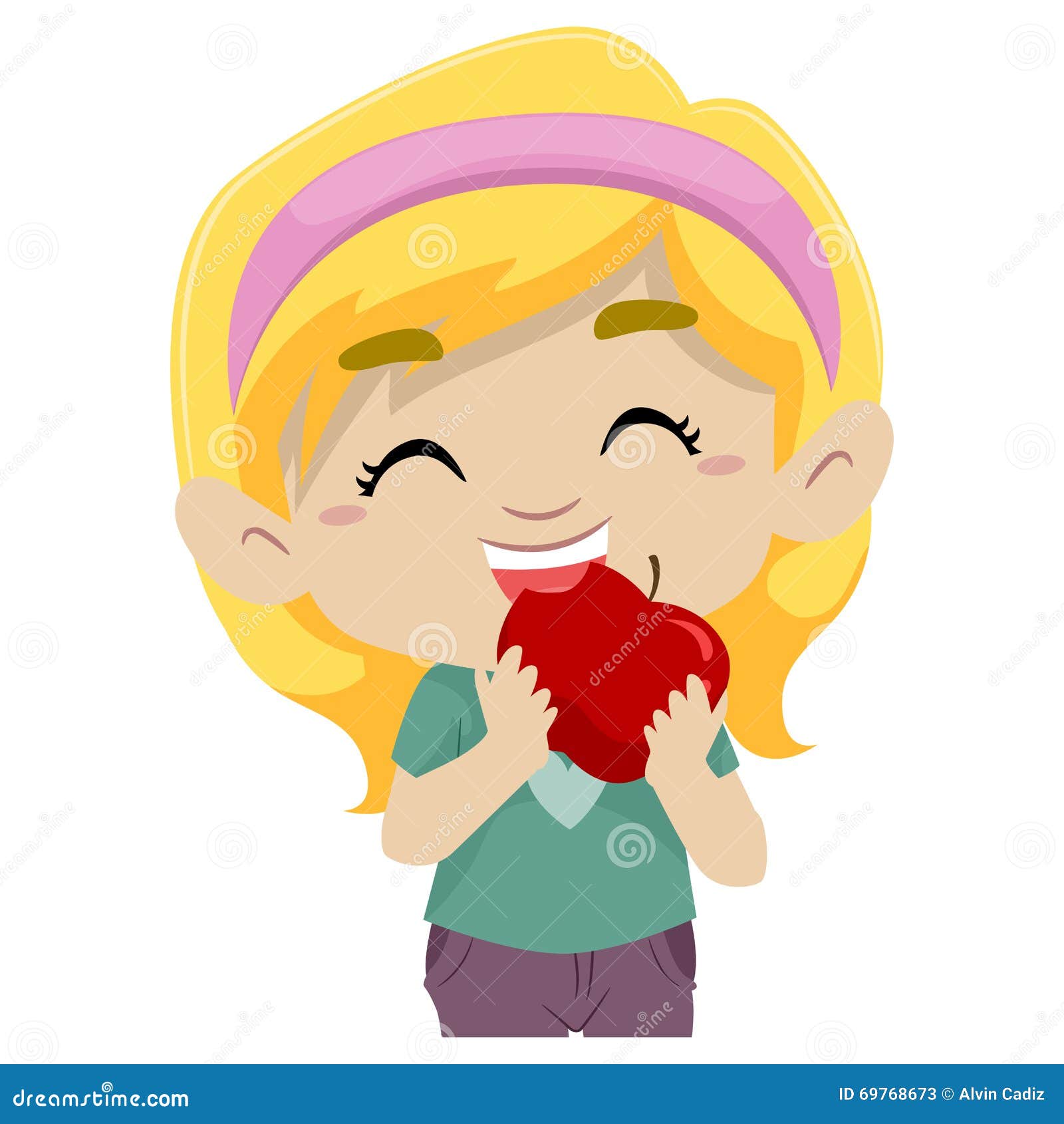 Boy Eating An Apple Cartoon Vector | CartoonDealer.com #98973053