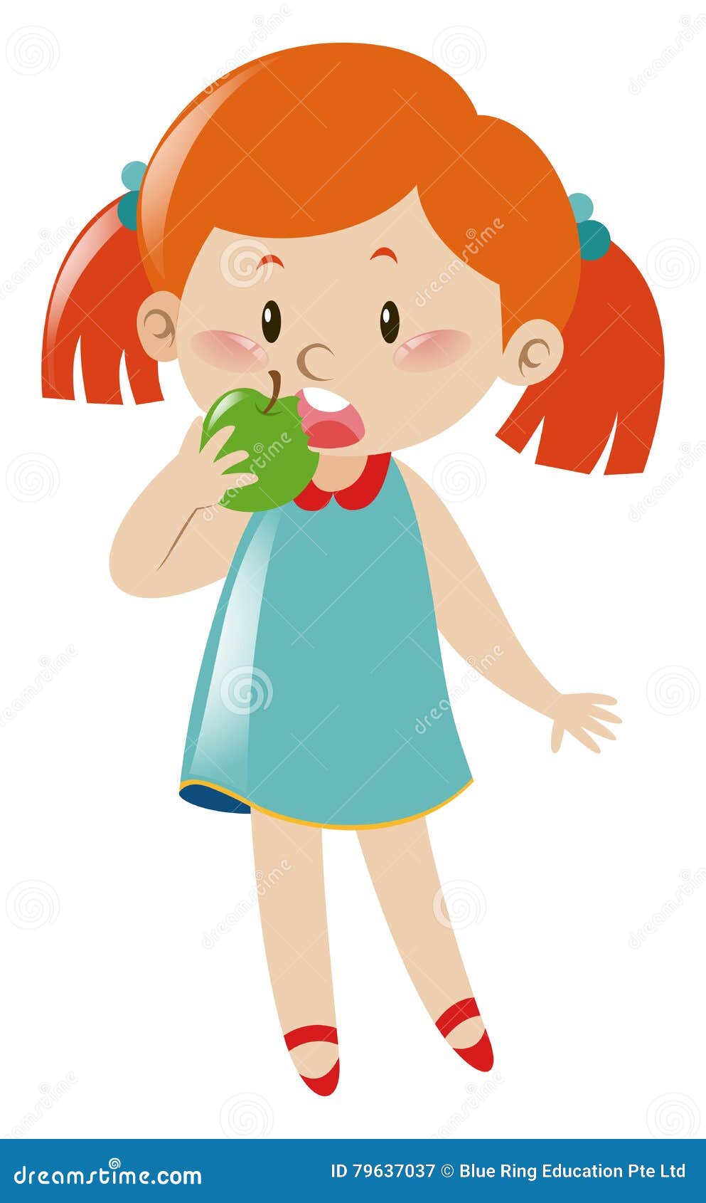 Little Girl Eating Green Apple Stock Illustration - Illustration of ...