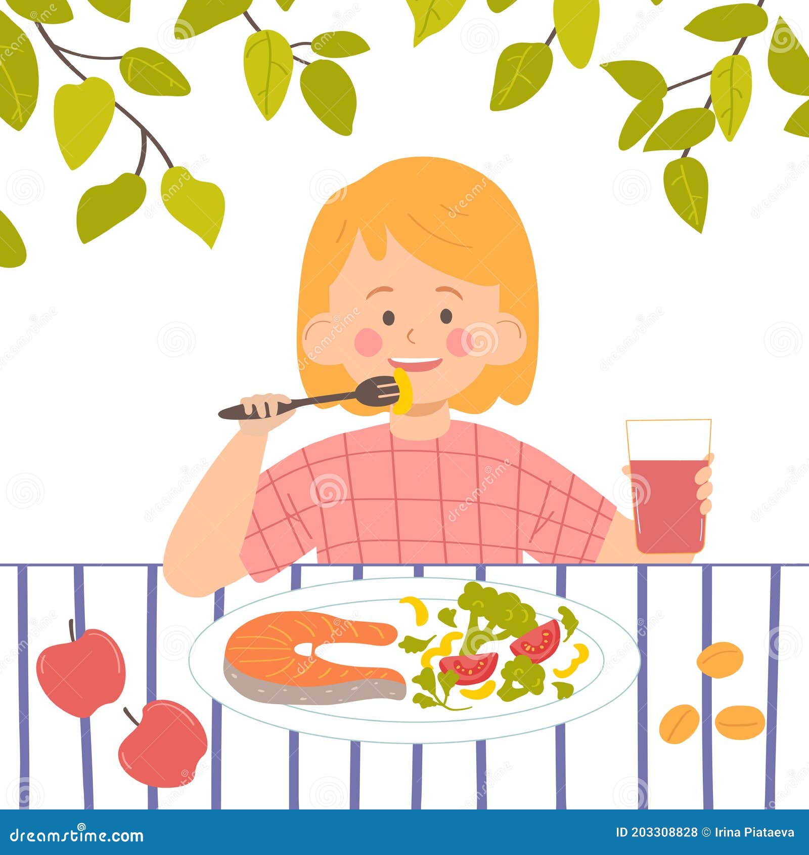 Little Girl Eating Lunch. Healthy Food Concept. Vector Illustration for Banners, Posters, Postcard Stock Illustration - Illustration of concept, food: 203308828 Little Girl Eating Lunch. Healthy Food Concept. Vector Illustration for Banners, Posters, Postcard Stock Illustration - Illustration of concept, food: 203308828