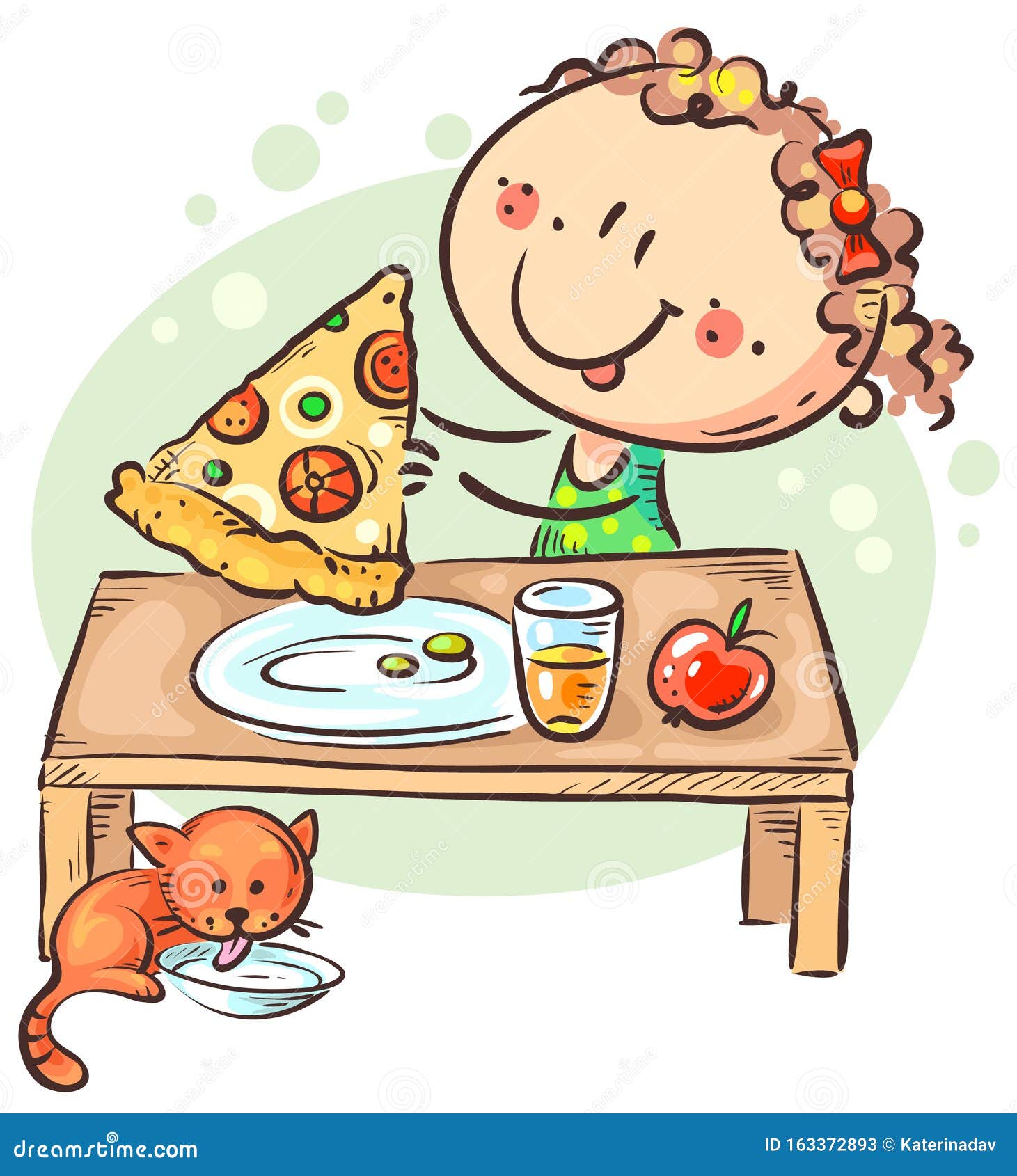 little girl eating pizza, having a snack or meal