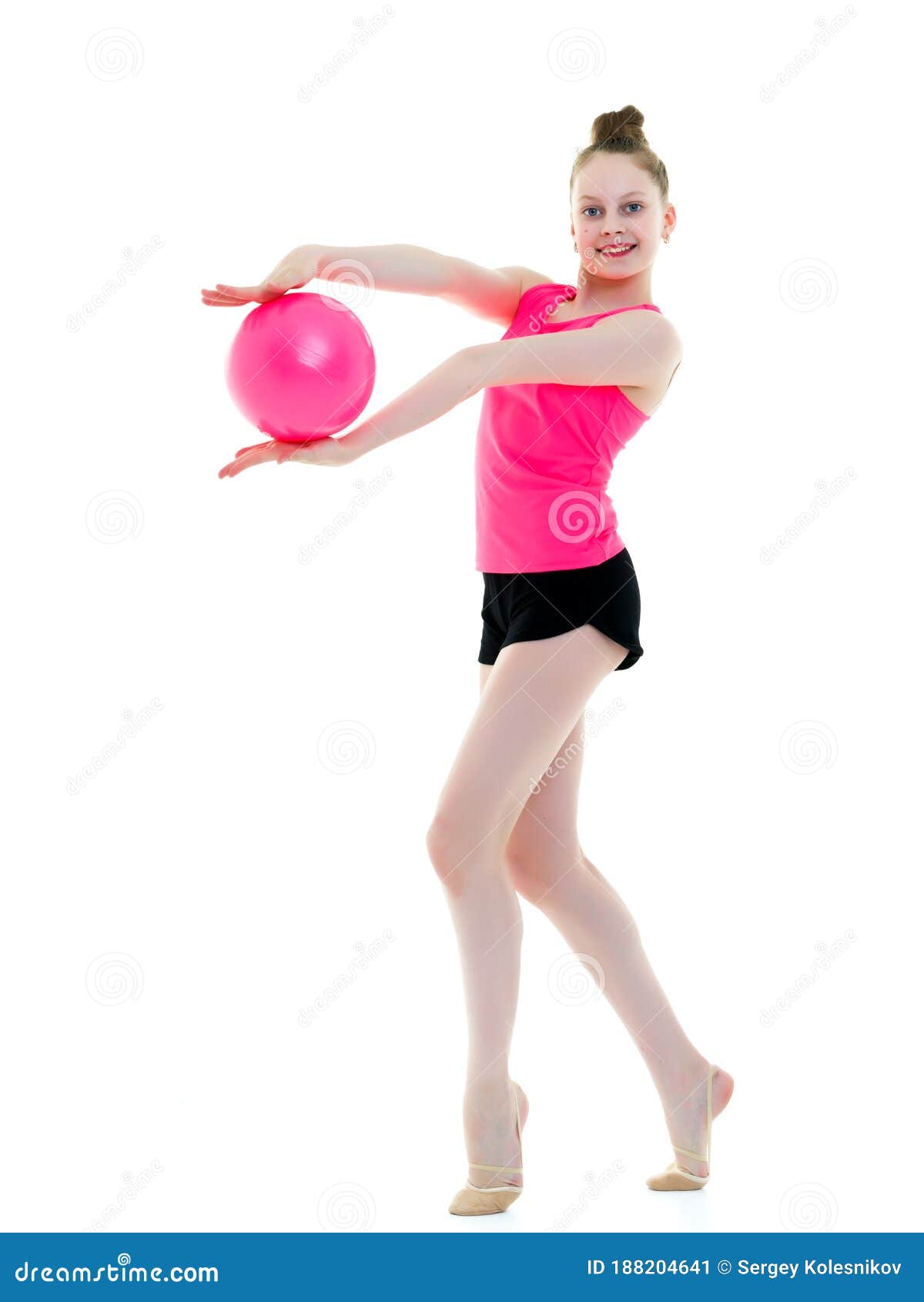 Little Girl is Engaged in Fitness with a Ball. Stock Image - Image of ...