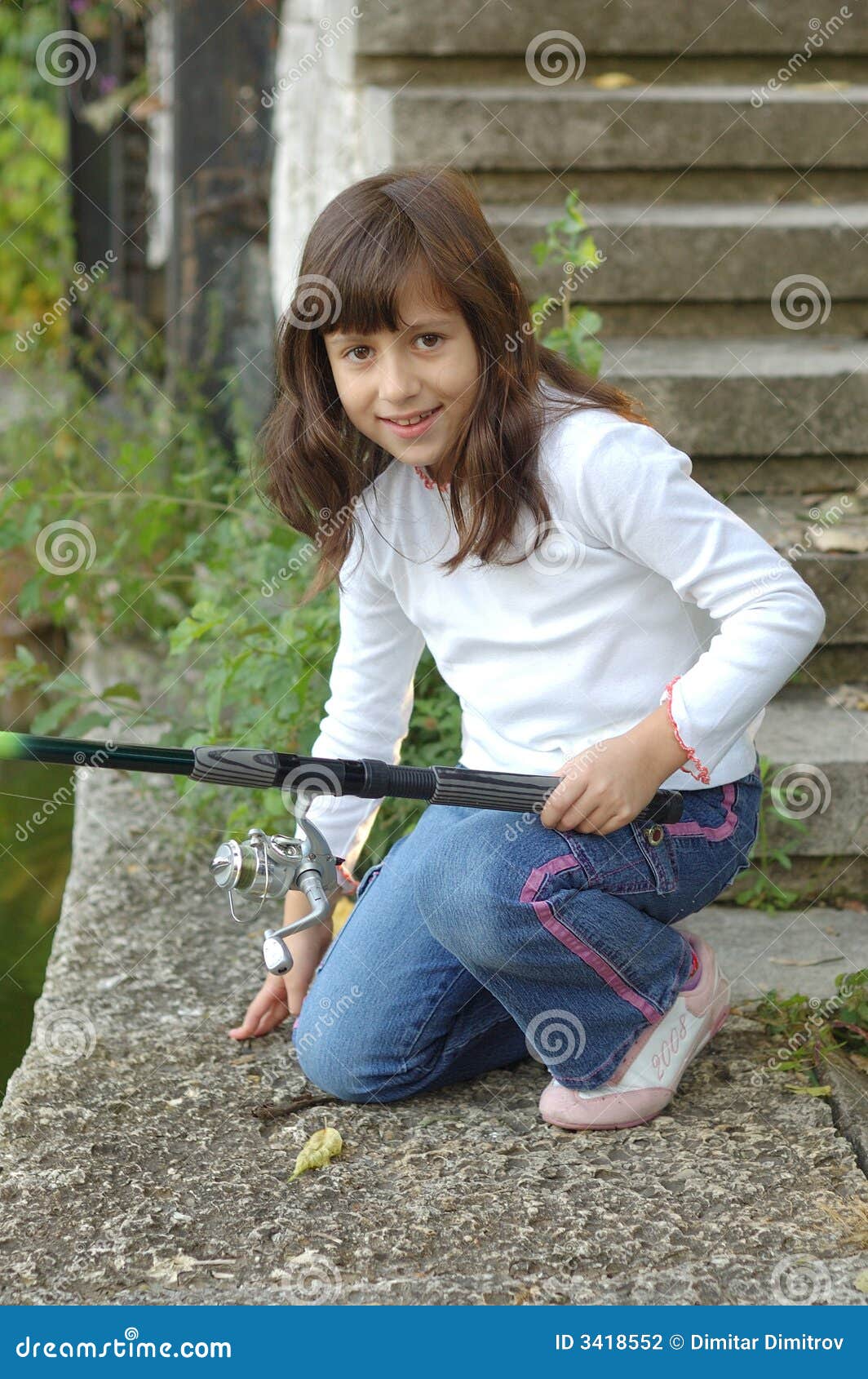 Little Girl With Fishing Pole Stock Photo - Image of happiness, fishing