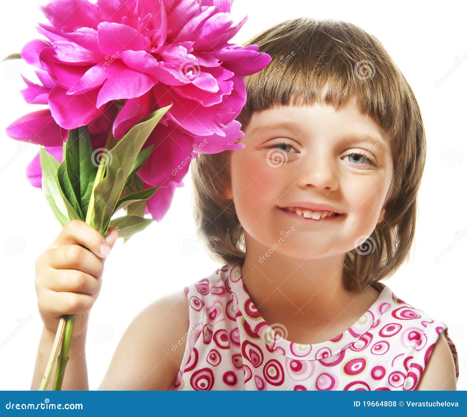 Little Girl with Flowers Gift Stock Photo Image of holding, dress