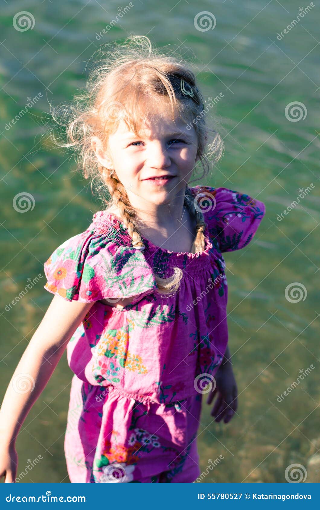 Little Girl with Foot in Water Stock Image - Image of fresh, blue: 55780527