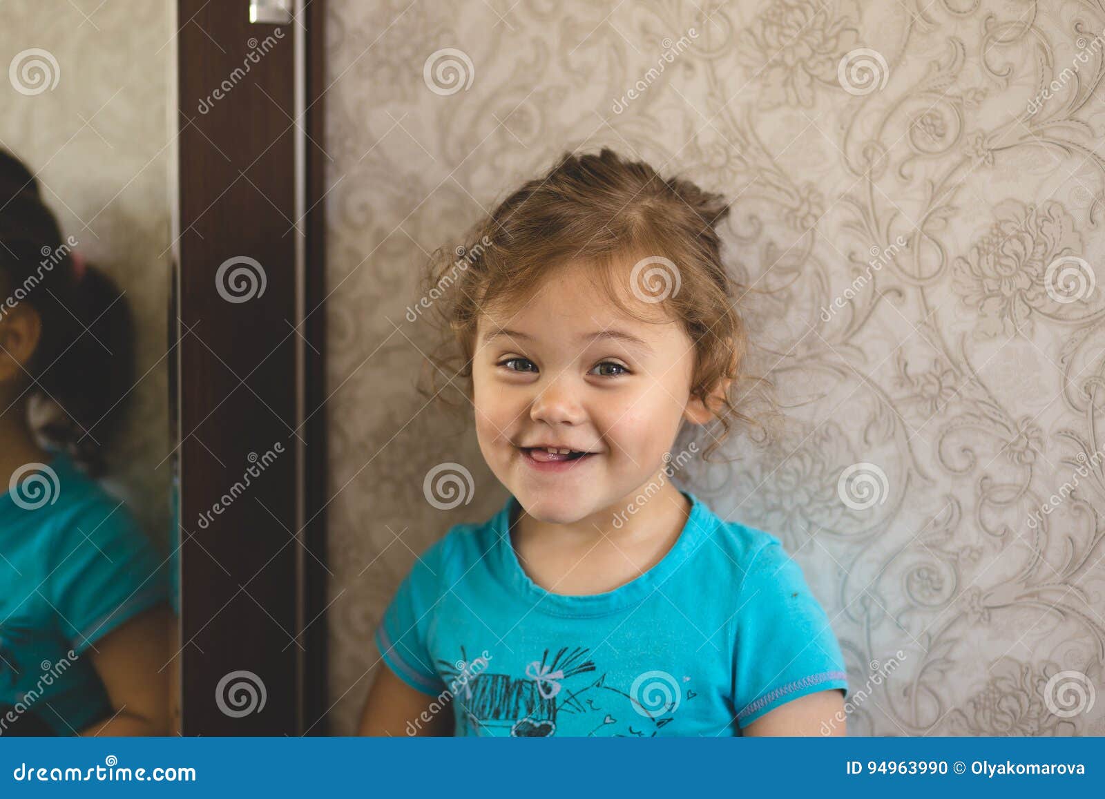 Little Girl in Front of a Mirror Stock Photo Image of health