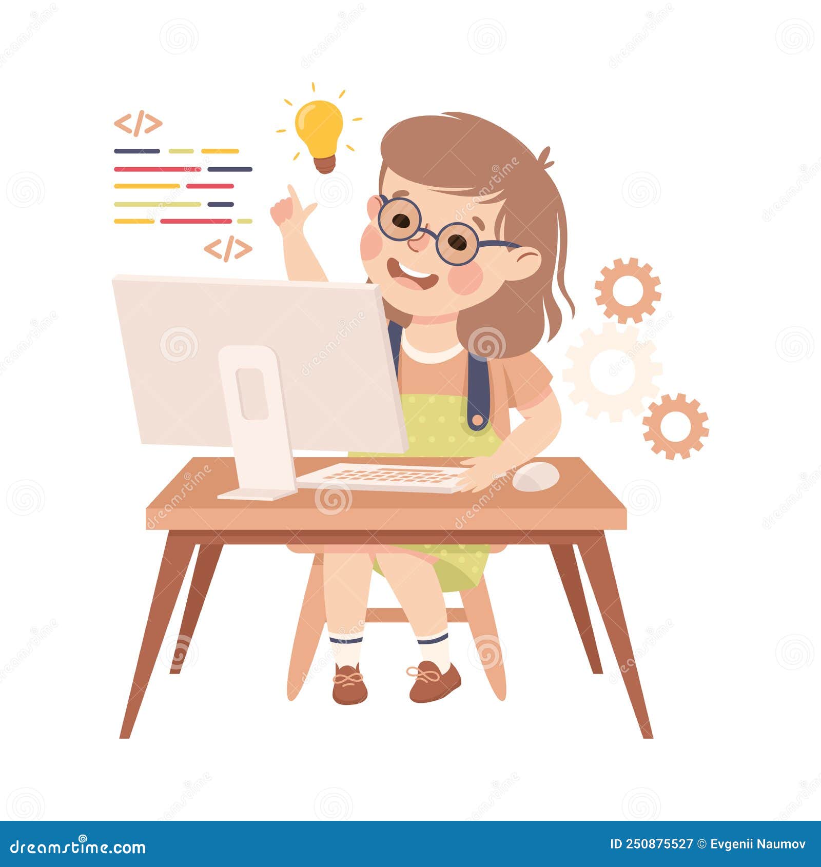 Programming And Engineering Development. Tiny Girl Programmer Or ...