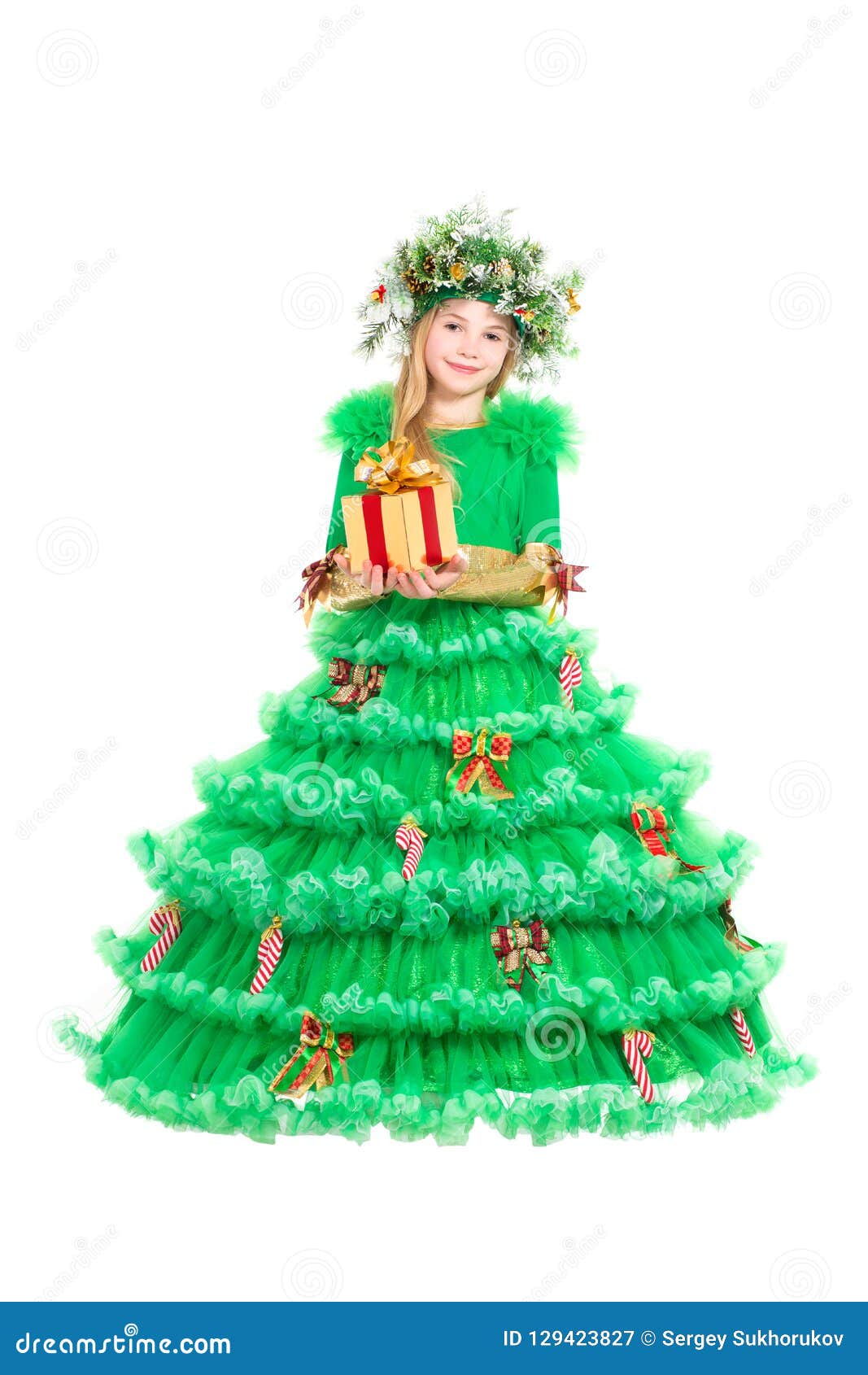 Little Girl in Green Christmas Dress ...