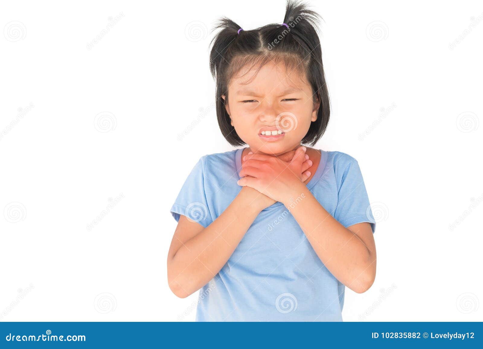 Little Girl Has Sick is Sore Throat Isolate on White Stock Photo