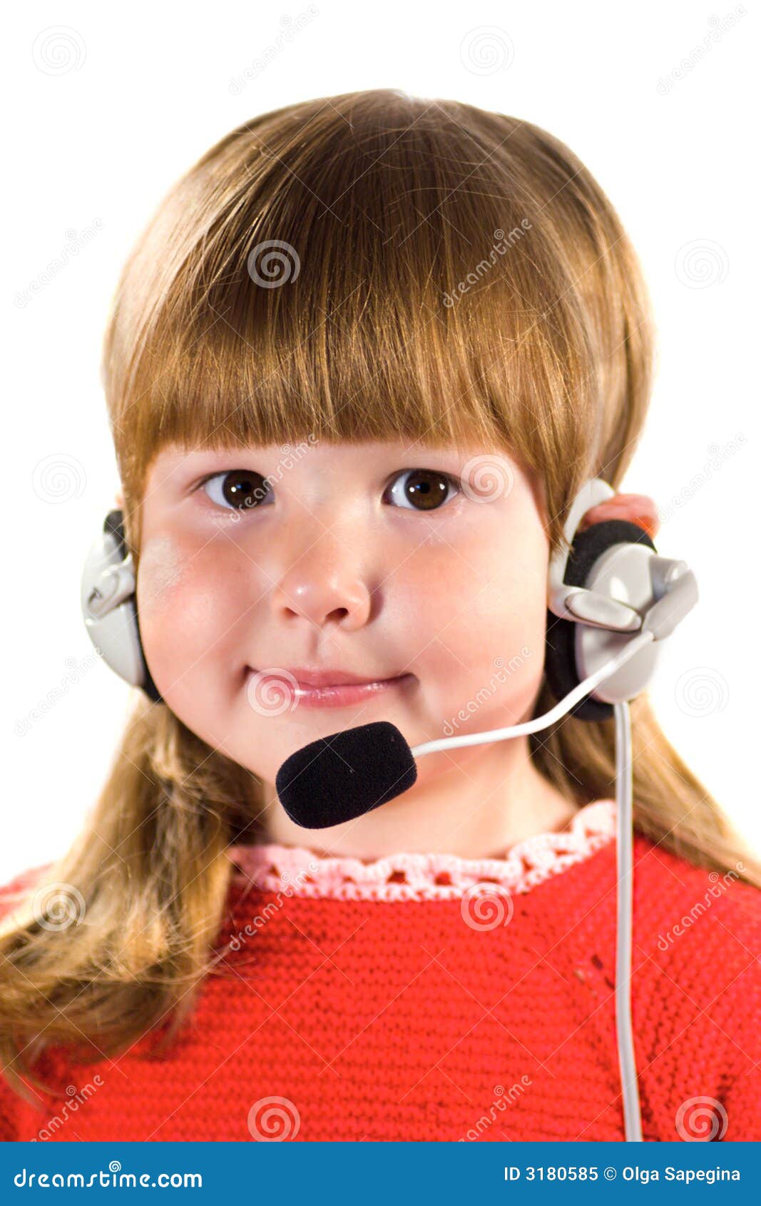 Little girl with headset stock image. Image of headphones 3180585