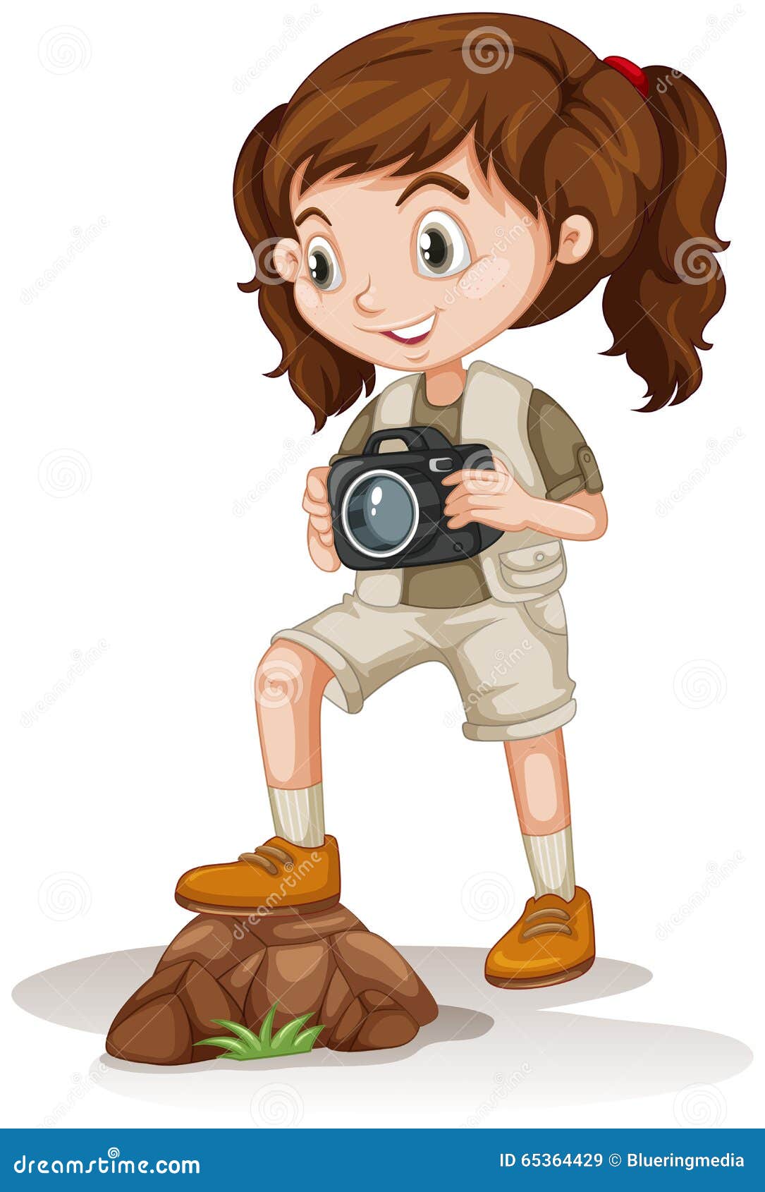 Little Girl Holding a Camera Stock Vector Illustration of hiking