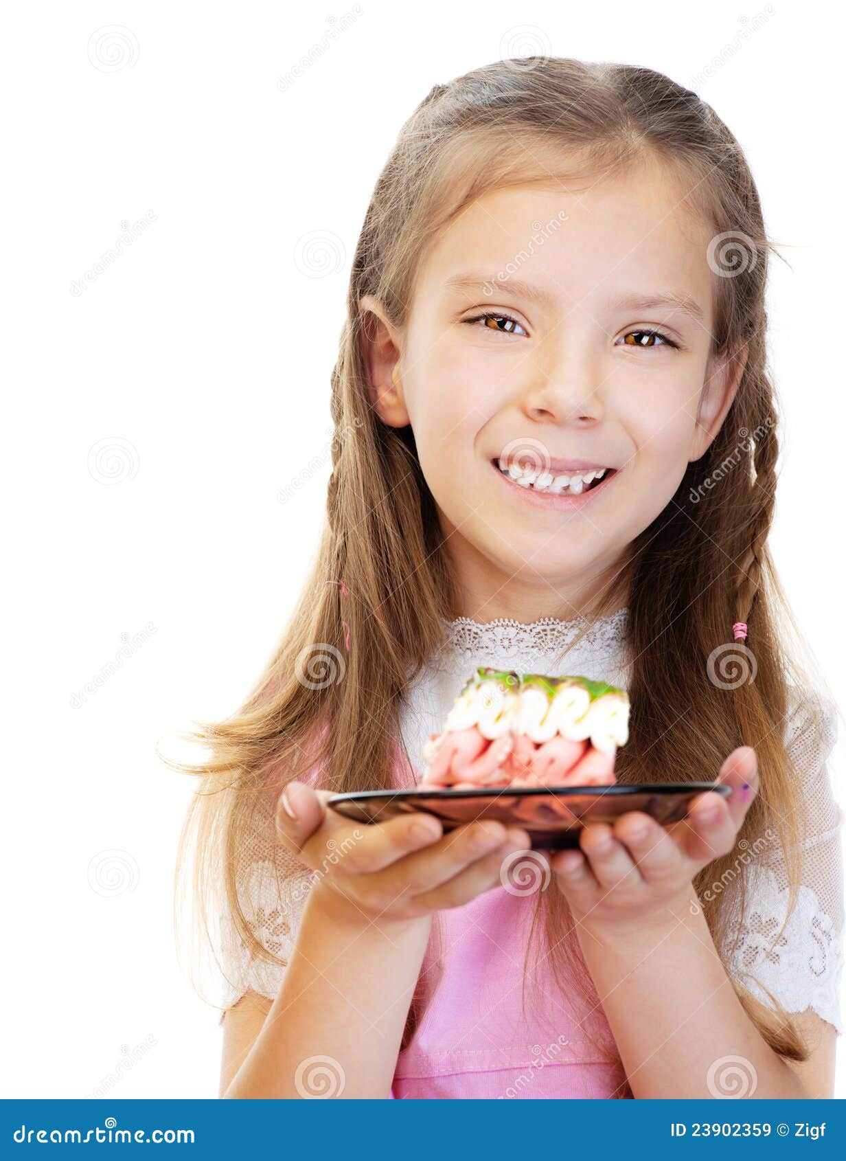 Little Girl Holding Piece of Cake Stock Image Image of jolly