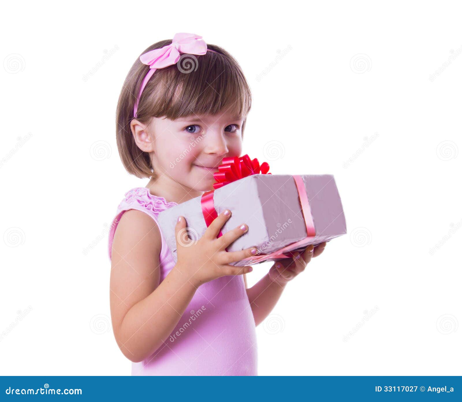 Little Girl Holding Present Box Stock Image Image of expressive