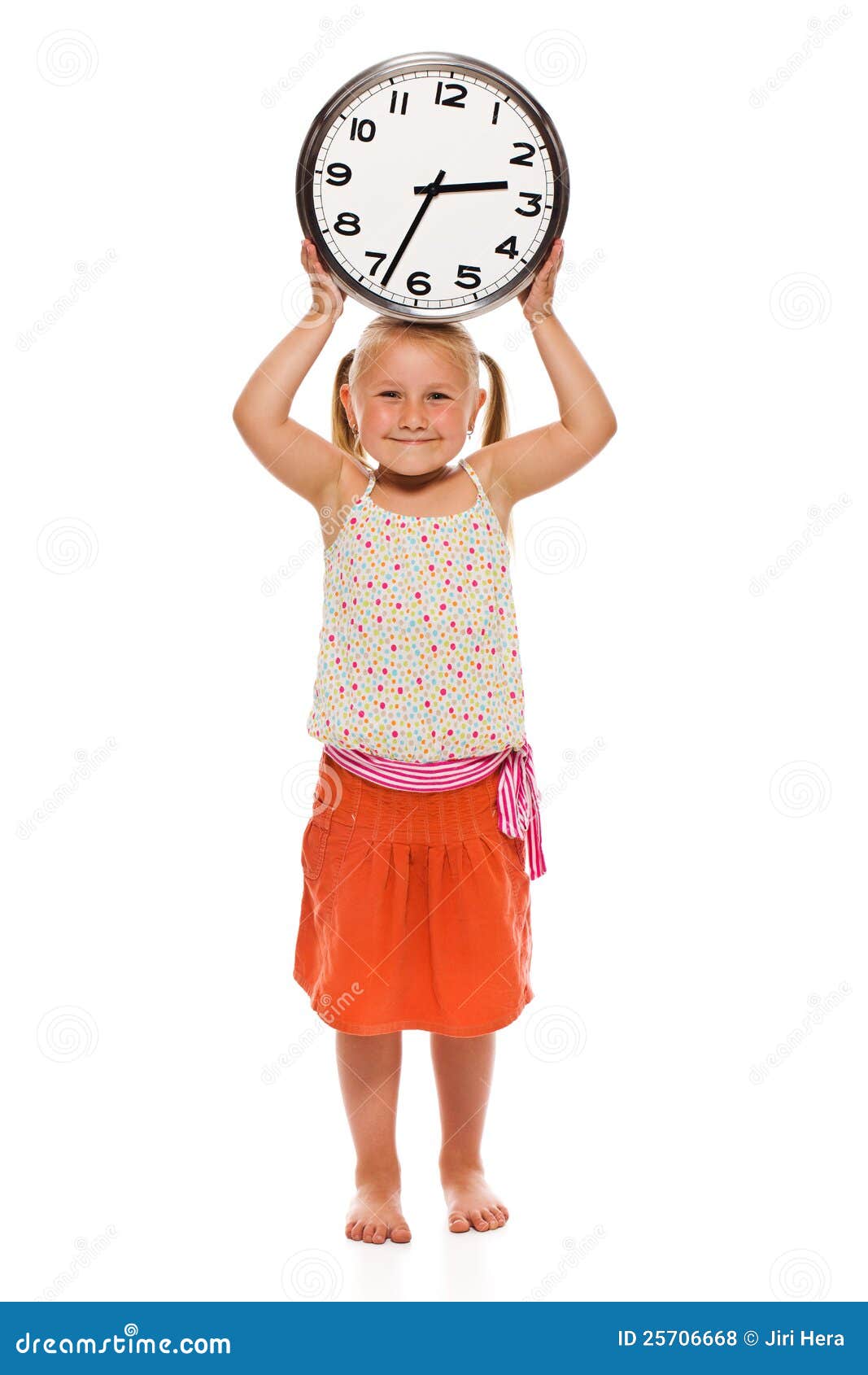 Little Girl Holding a Wall Clock in His Hand Stock Photo Image of
