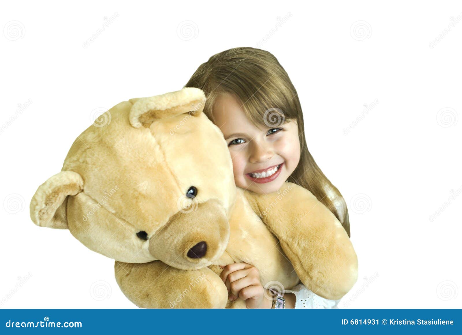 Little girl with huge bear stock image. Image of cheerful - 6814931