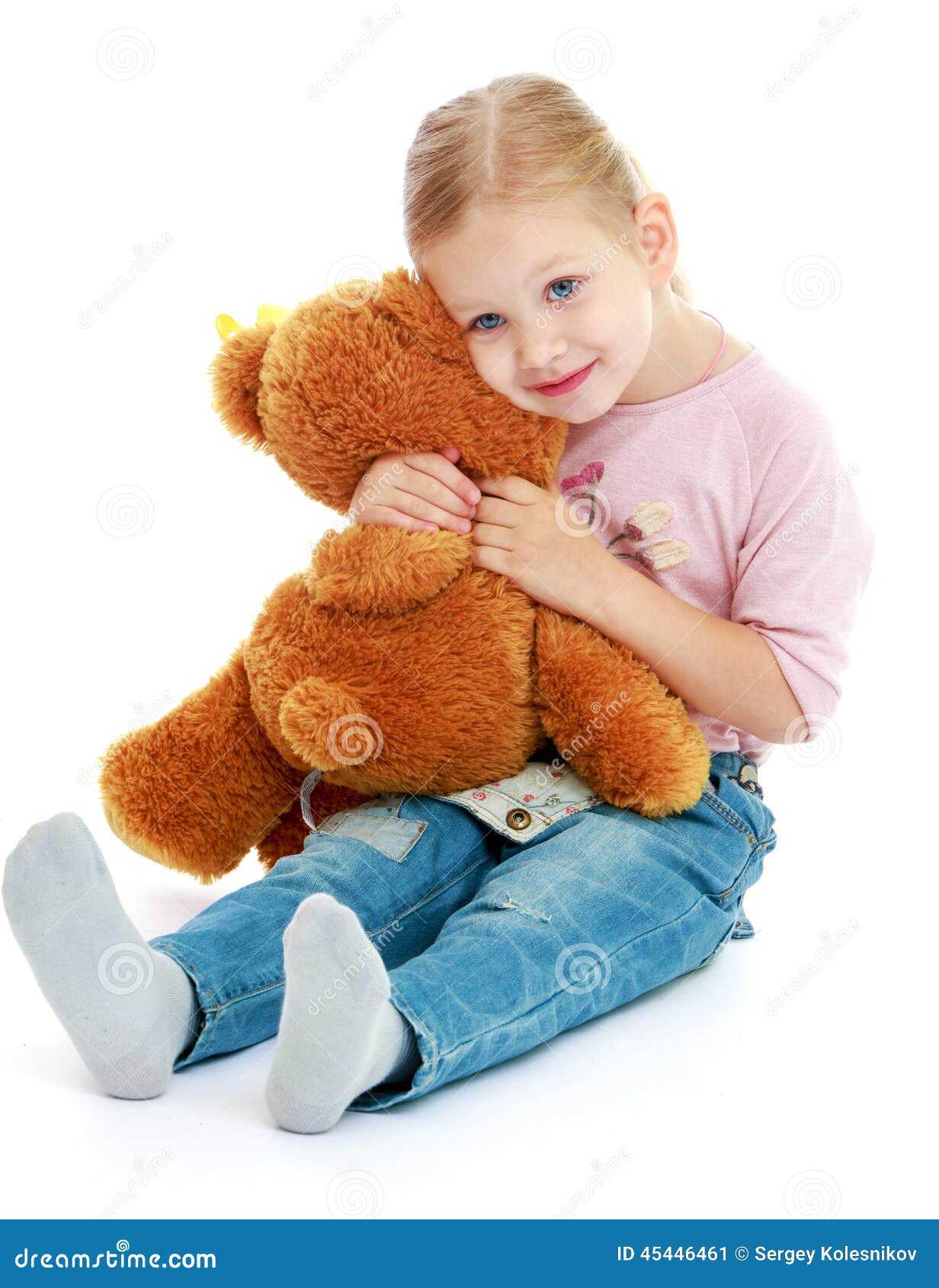 Little Girl Hugging a Teddy Bear. Stock Image - Image of bedding, child ...