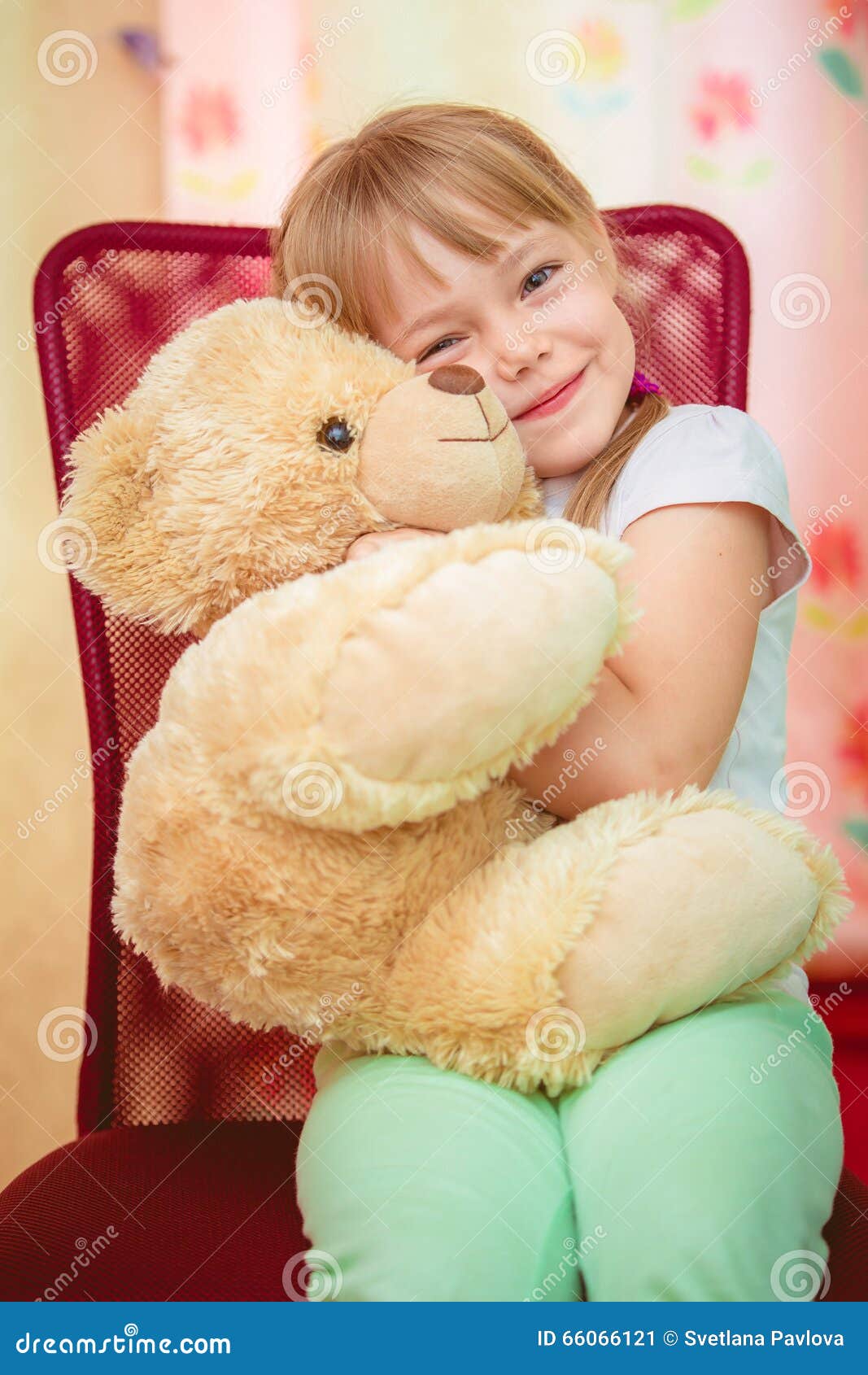 Little Girl Hugging Teddy Bear Stock Image - Image of indoor, human ...
