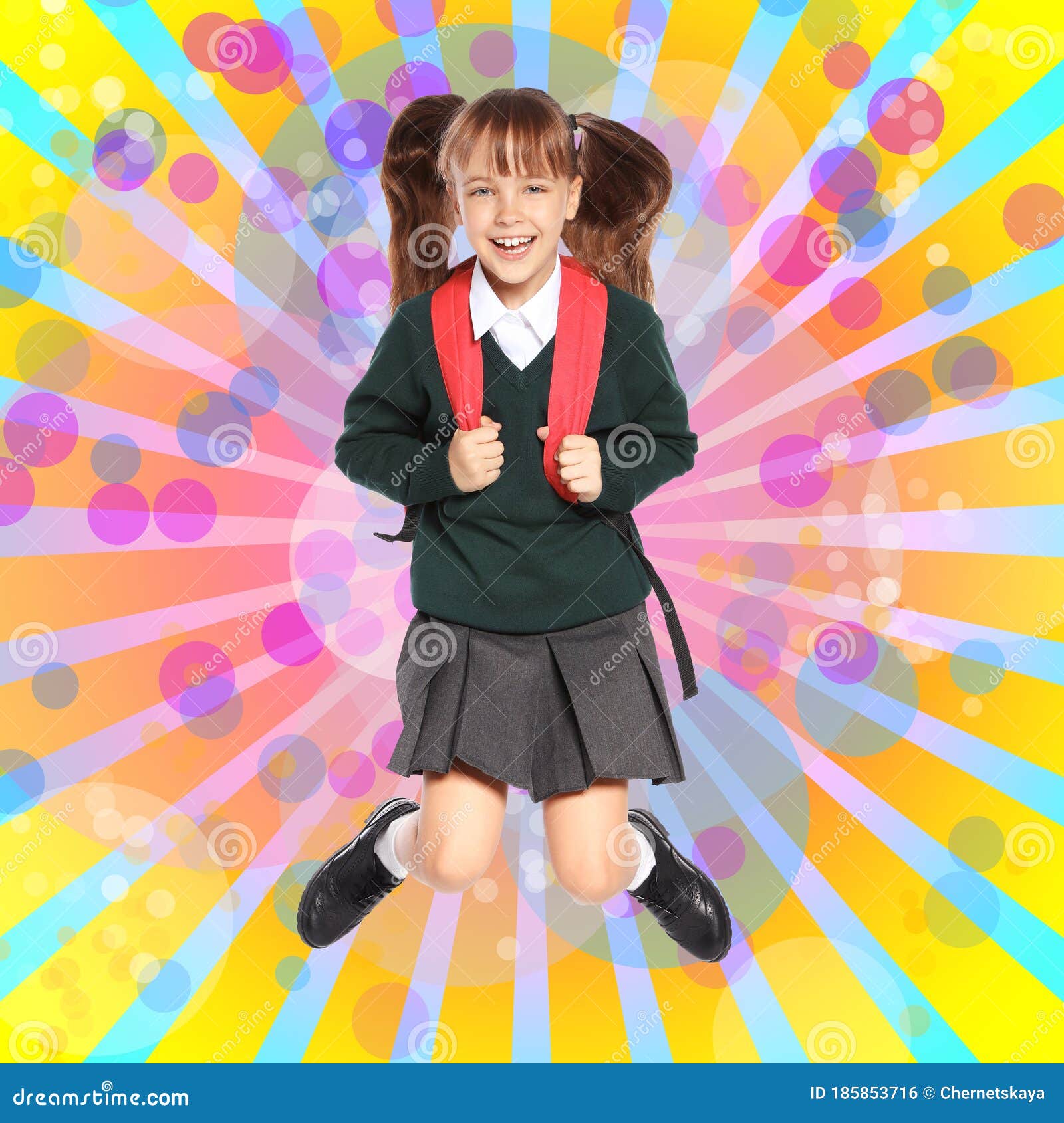 Little Girl Jumping on Background. School Holidays Stock Photo - Image ...