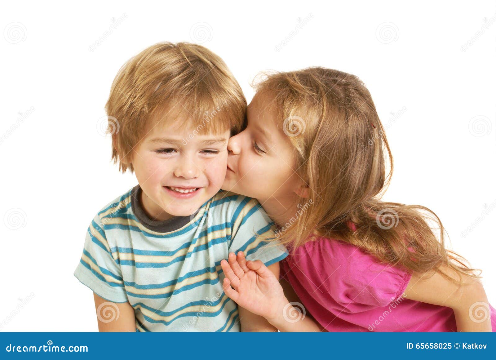 Little Girl Kiss a Little Boy Stock Image - Image of young ...