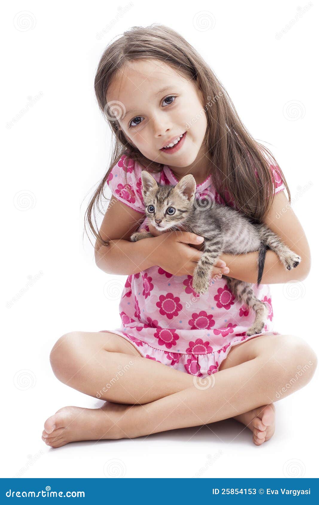 Little girl with a kitten stock image. Image of sitting 25854153