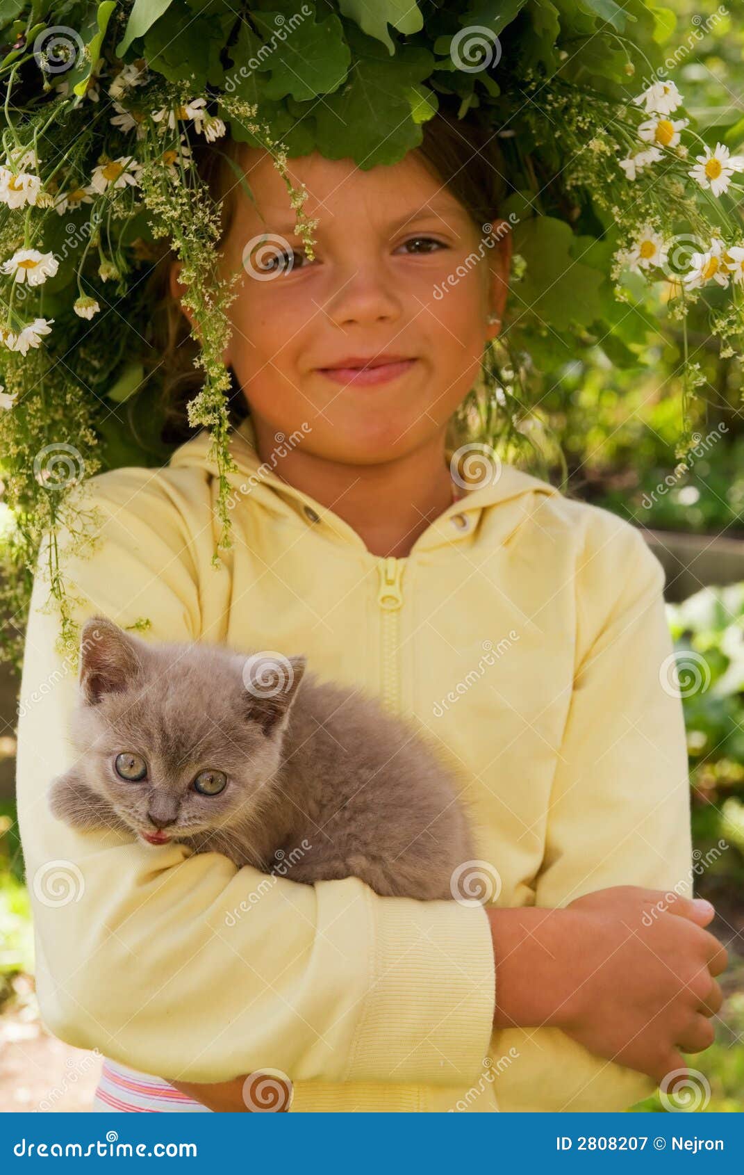 Little girl with a kitten stock image. Image of cute, holding 2808207