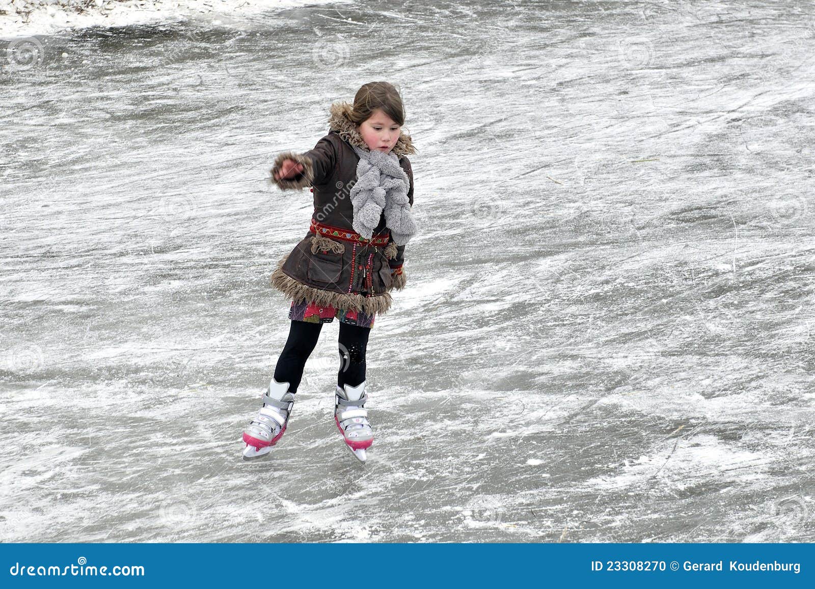 Little Girl Learning Ice Skating Stock Photo Image of female