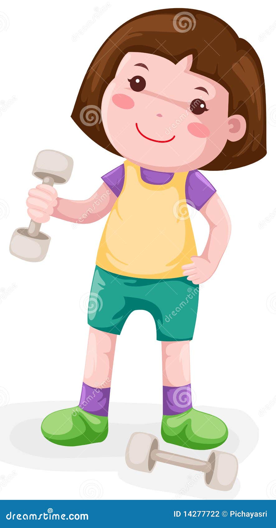 Little girl lifting weight stock vector. Illustration of drawing - 14277722