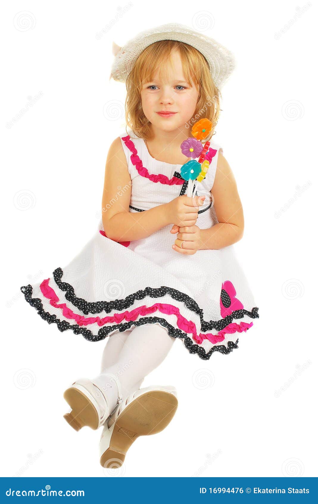 Little Girl with Lollipops Isolated Stock Photo Image of hair, dress