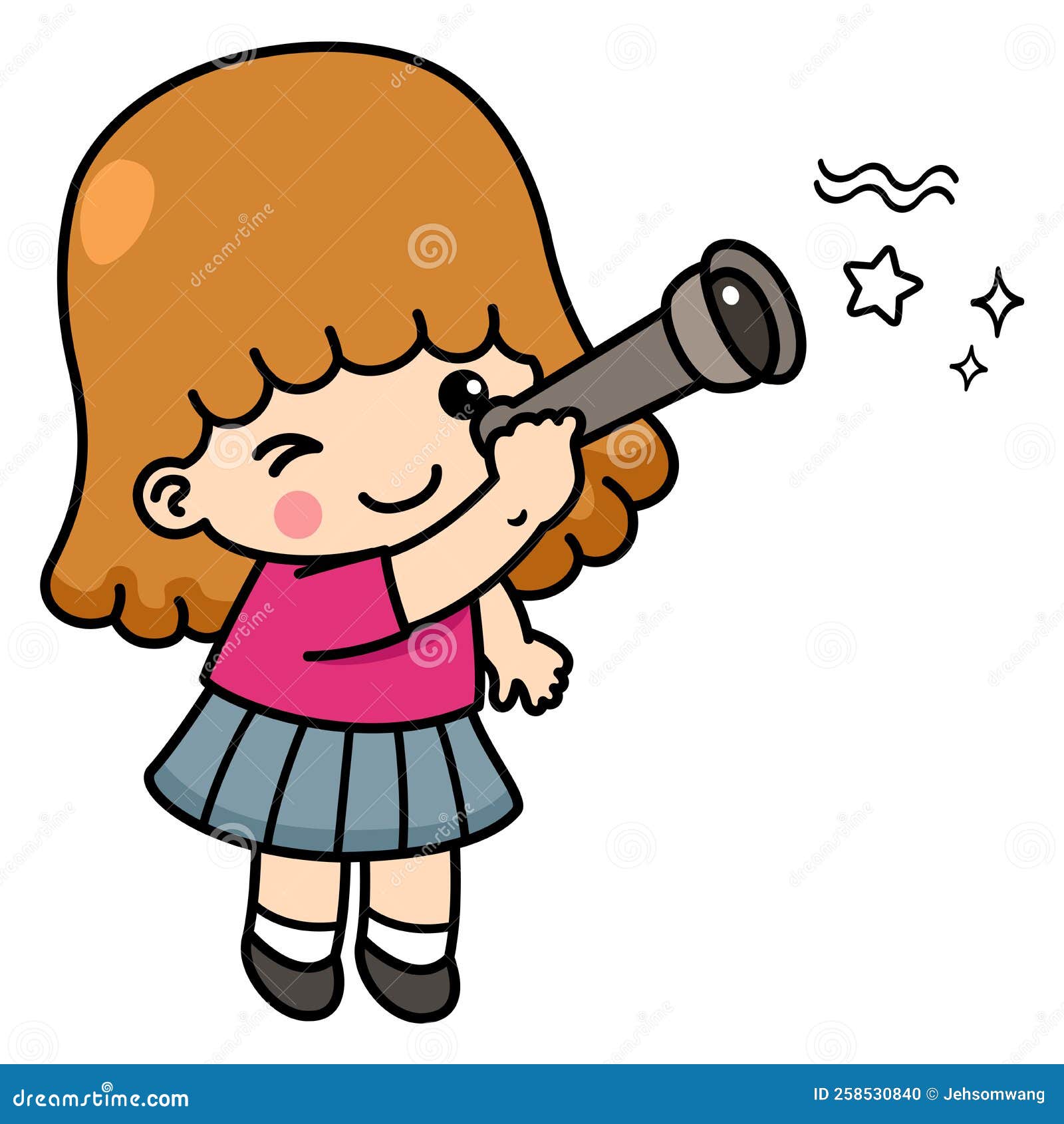 Little Girl Looking through Binoculars Stock Vector Illustration of book, outline 258530840
