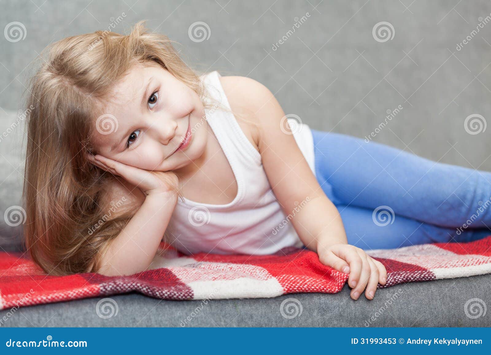 Little Girl Lying on the Sofa Stock Image Image of beautiful