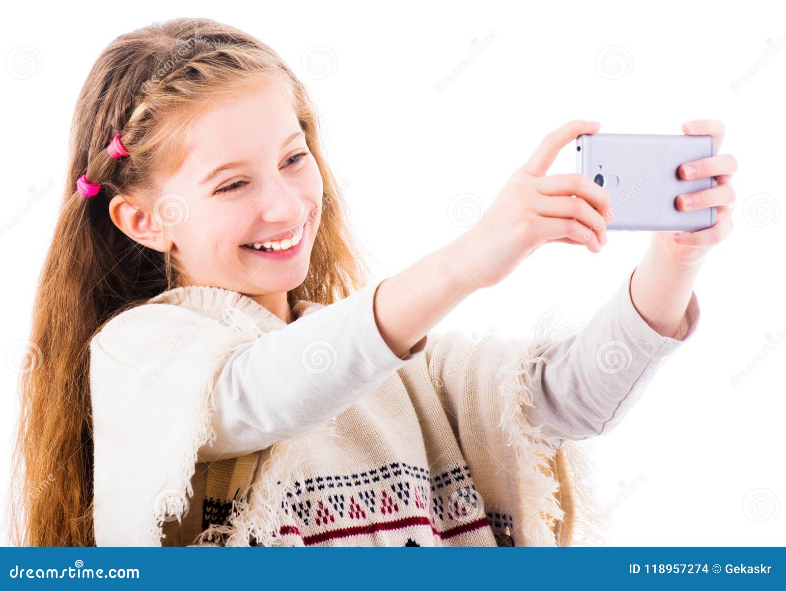 Little Girl Makes Selfie with Her Mobile Phone Stock Photo - Image of ...