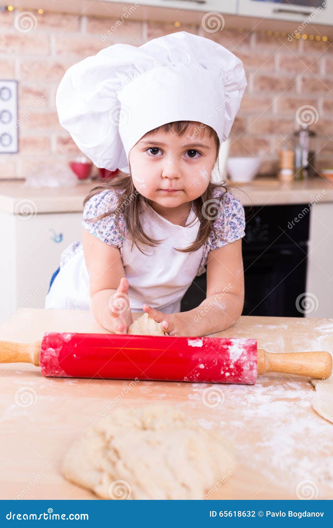 Little Girl Making Dough for Bakery Stock Photo Image of bread, cake 65618632