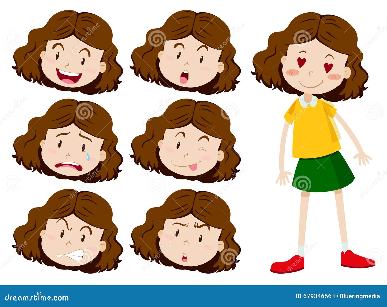 Little Girl With Many Facial Expressions Stock Vector - Illustration of ...