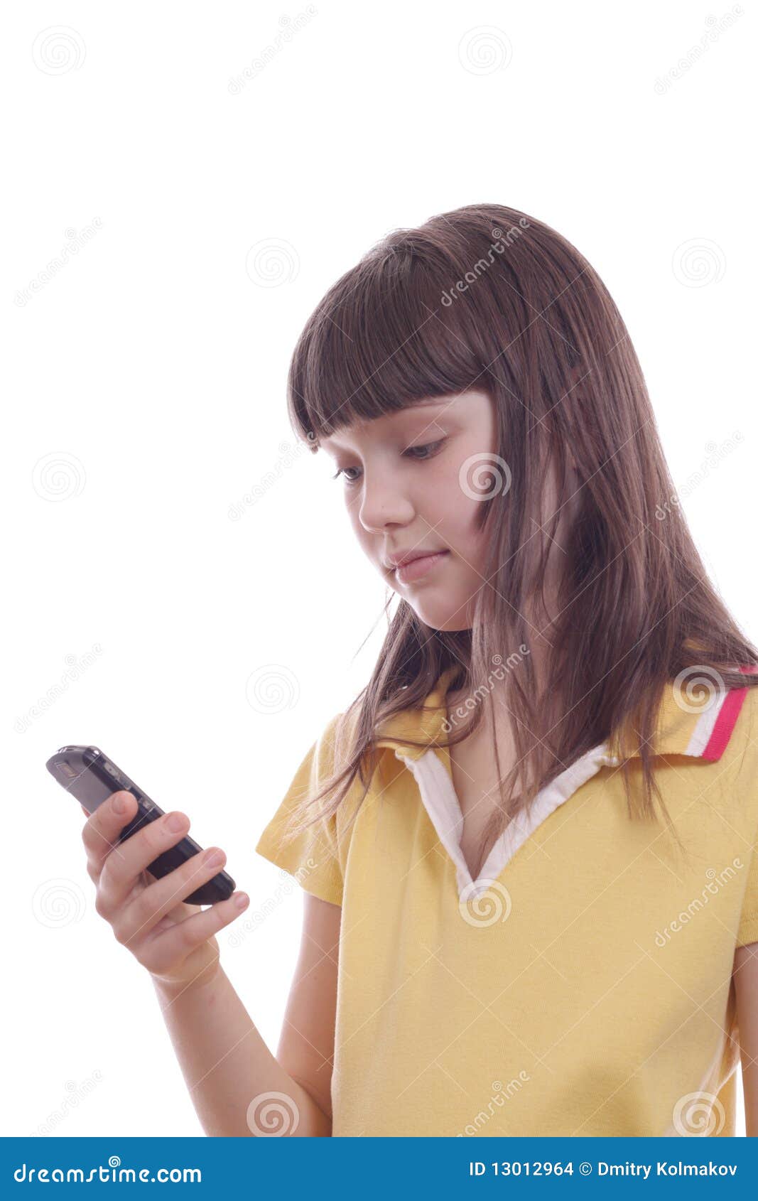The Little Girl with Mobile Phone. Stock Photo Image of grin, girl