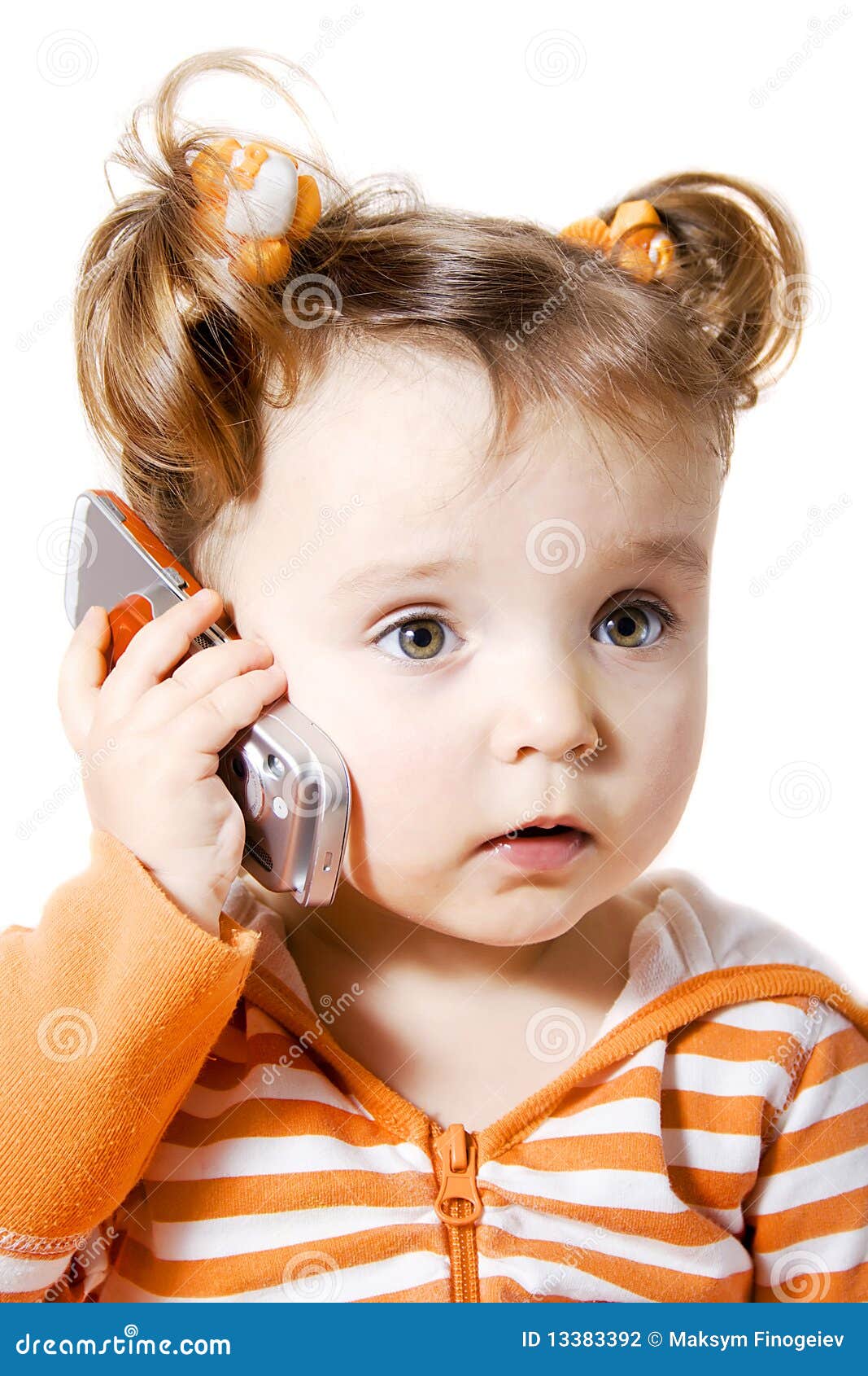 Little Girl with Mobile Phone Stock Photo Image of colorful, orange