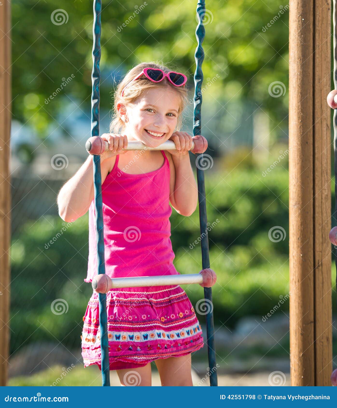 Little Girl on Outdoor Playground Stock Photo - Image of activity ...