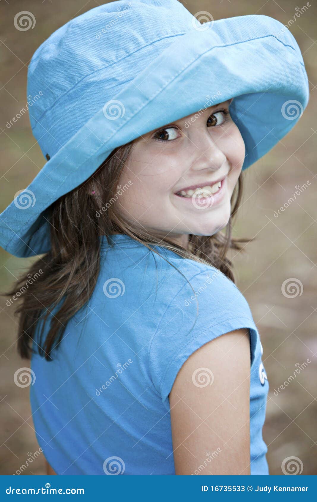 Little Girl Outdoors in Blue Hat Stock Image Image of girl, little