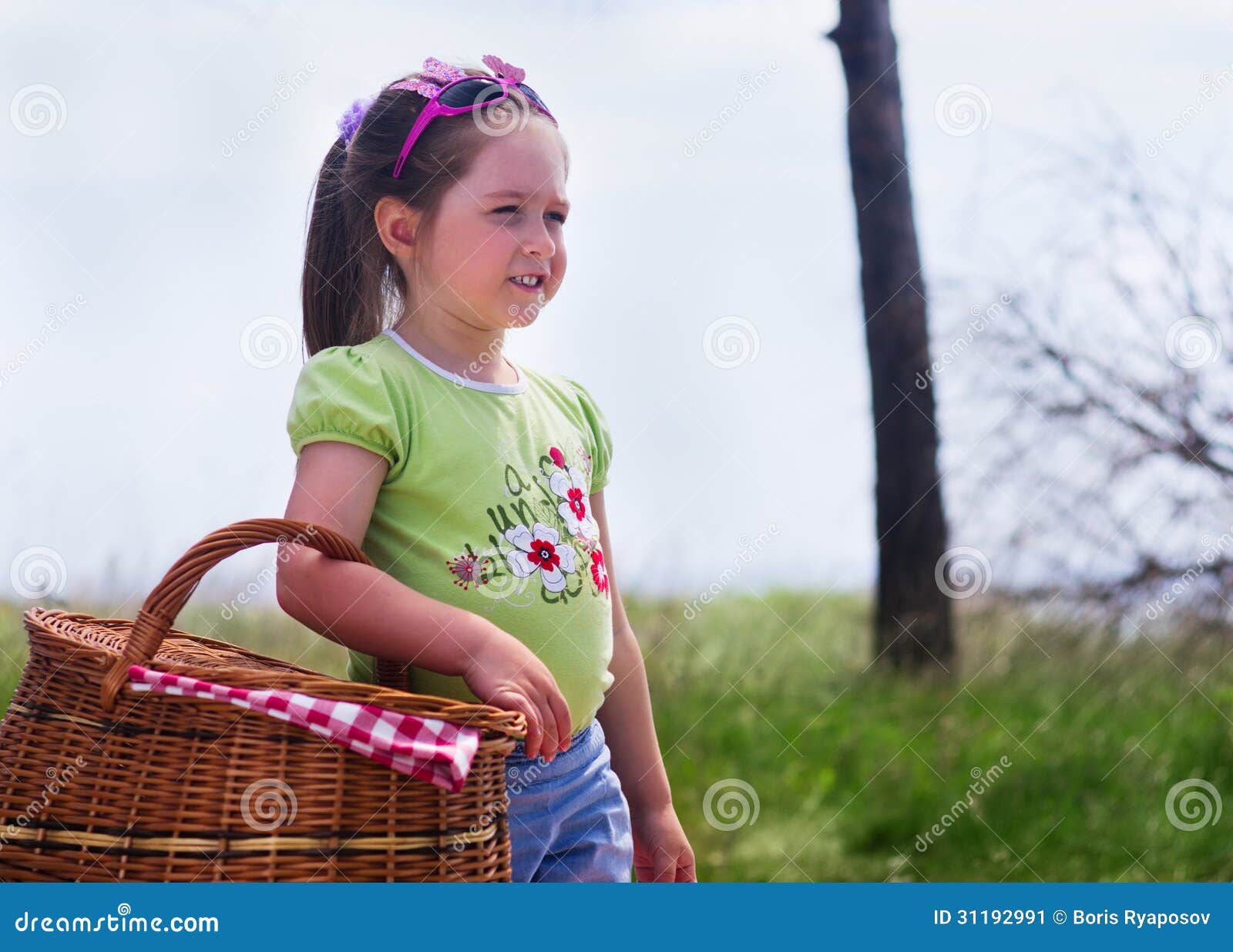Little Girl with Picnic Basket Stock Image Image of happiness, human